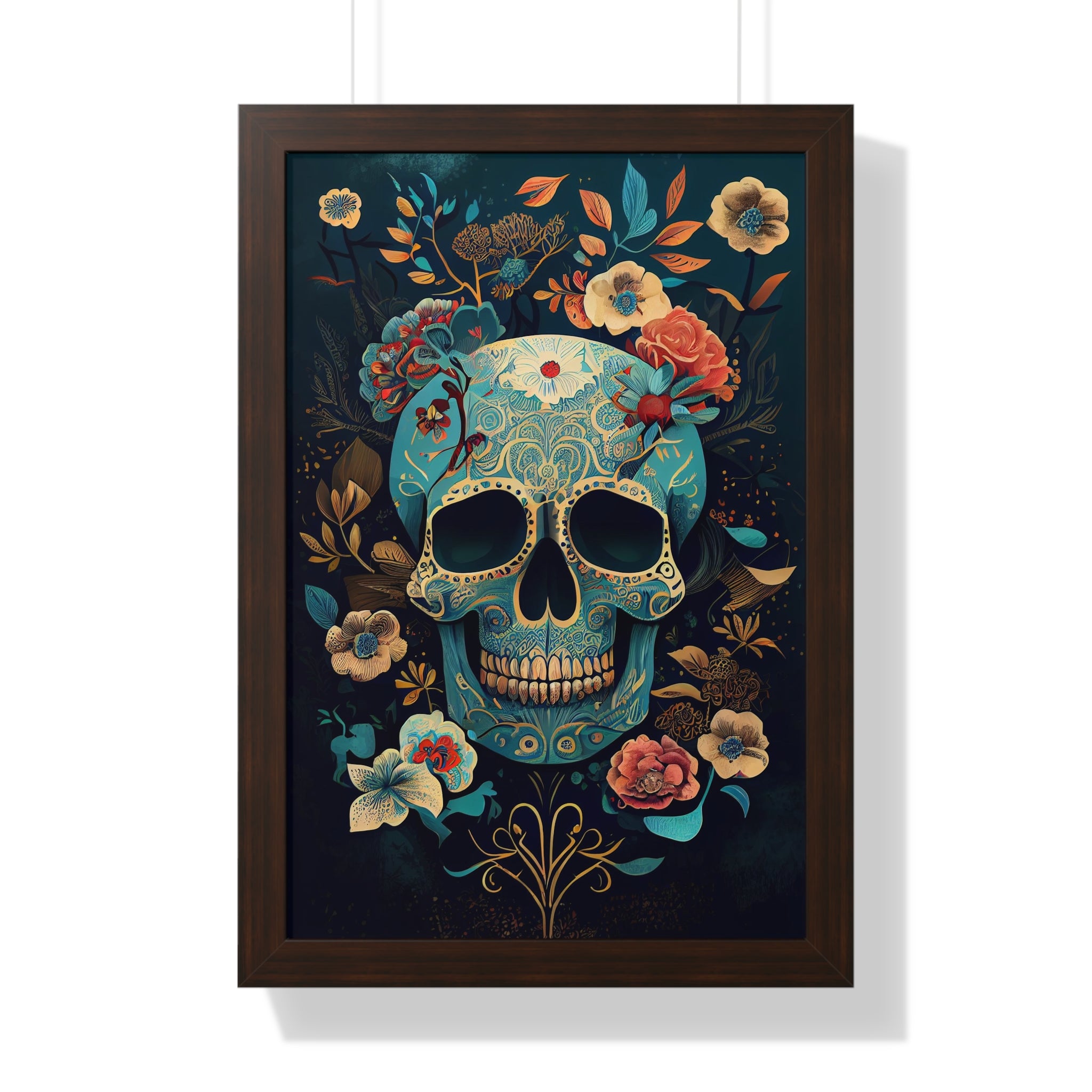 "BLUE CHINOISERIE SUGAR SKULL" Framed Vertical Poster