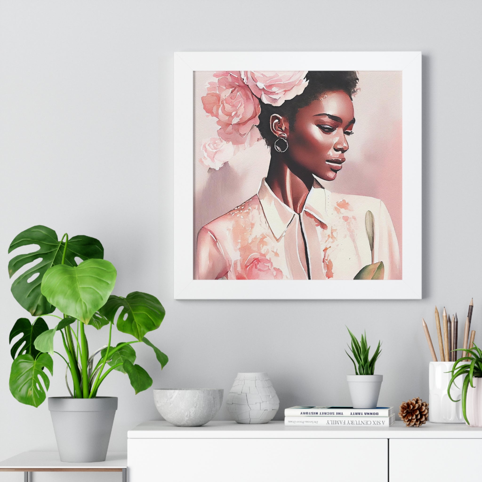 "BLACK WOMAN PEONIES" Framed Vertical Poster