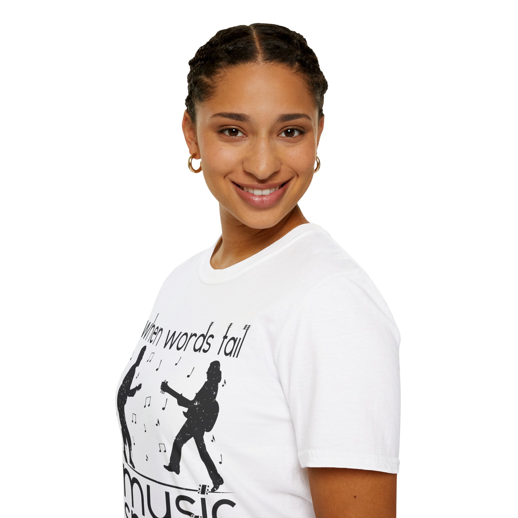 "When Words Fail Music Speaks" Unisex Soft style T-Shirt