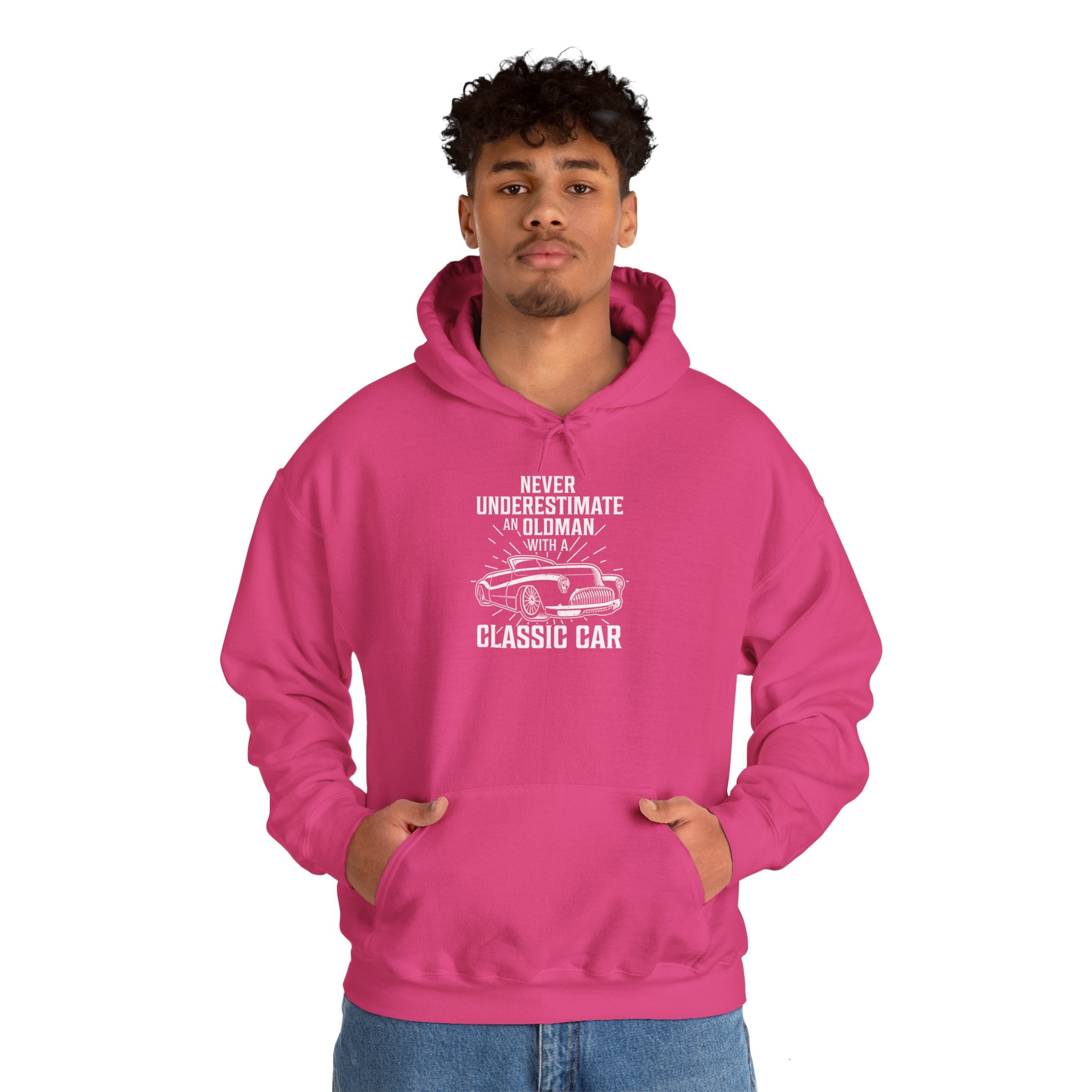 "NEVER UNDERESTIMATE AN OLD MAN WITH A CLASSIC CAR" Unisex Heavy Blend™ Hooded Sweatshirt