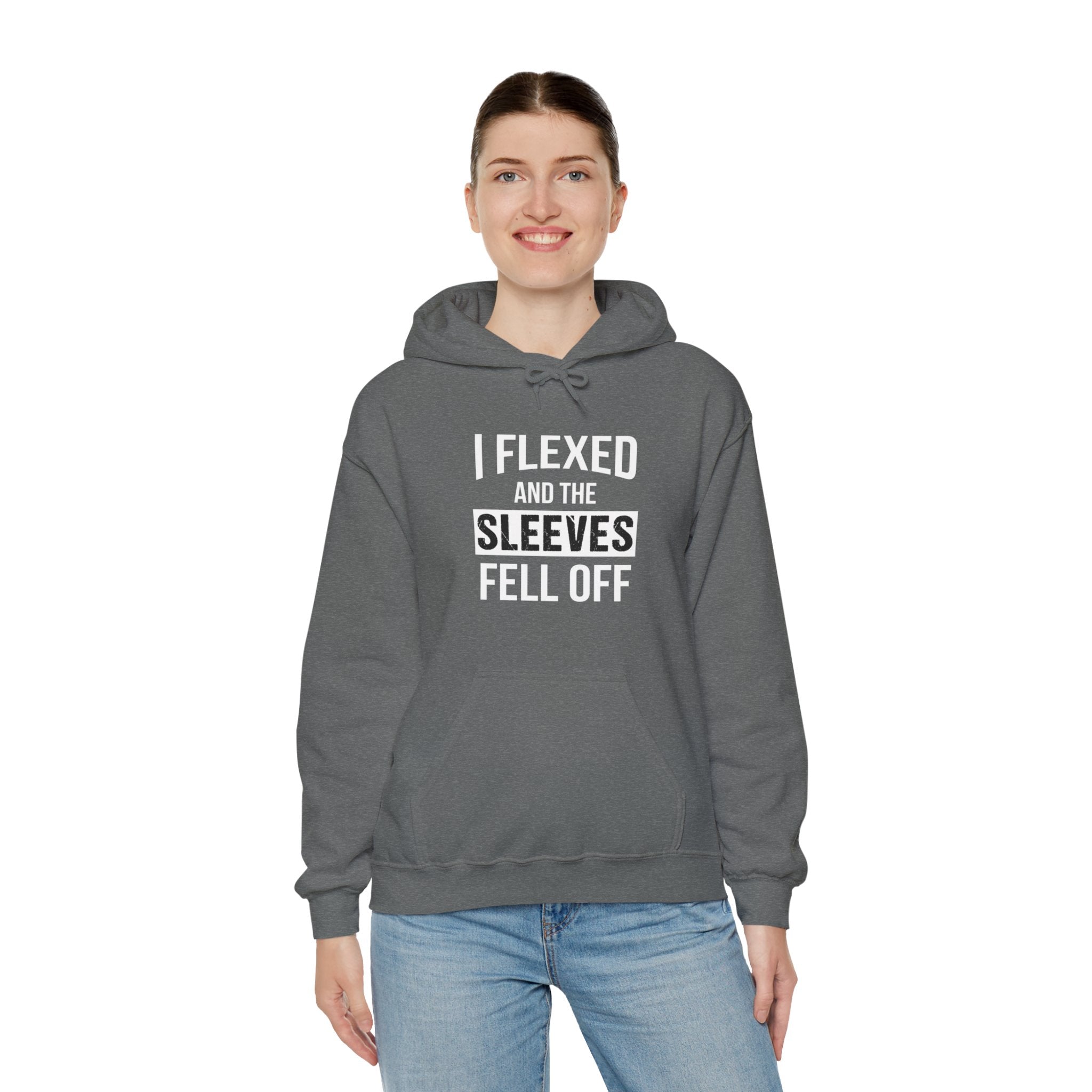 "I Flexed And The Sleeves Fell Off" Unisex Heavy Blend™ Hooded Sweatshirt