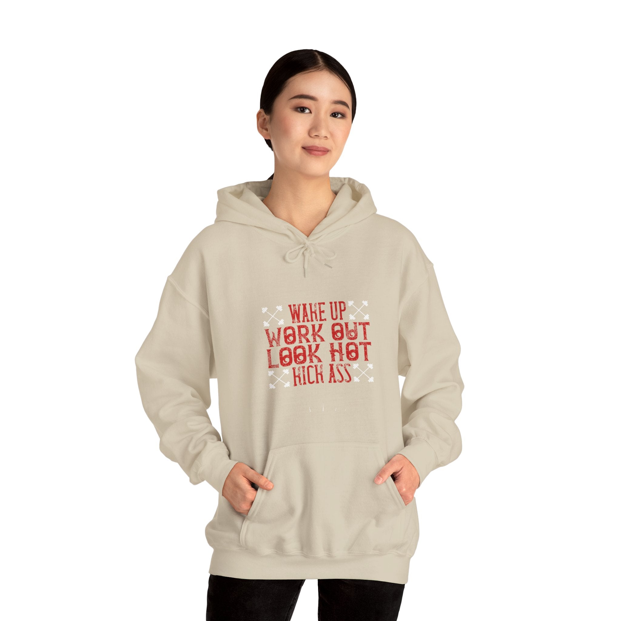 "Wake up. Work out. Look hot. Kick ass" Unisex Heavy Blend™ Hooded Sweatshirt