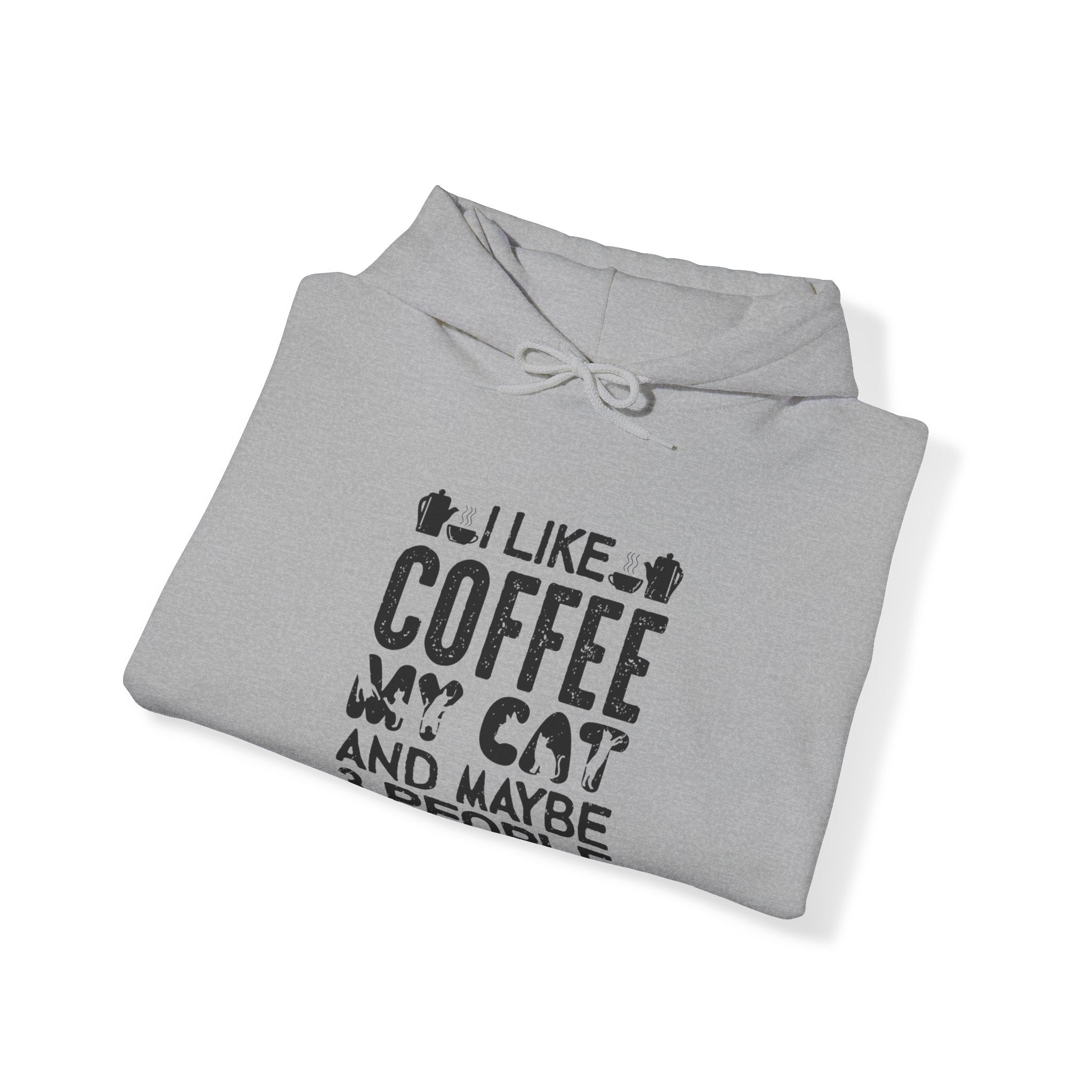 "I LIKE COFFEE MY CAT AND MAYBE 3 PEOPLE" Unisex Heavy Blend™ Hooded Sweatshirt