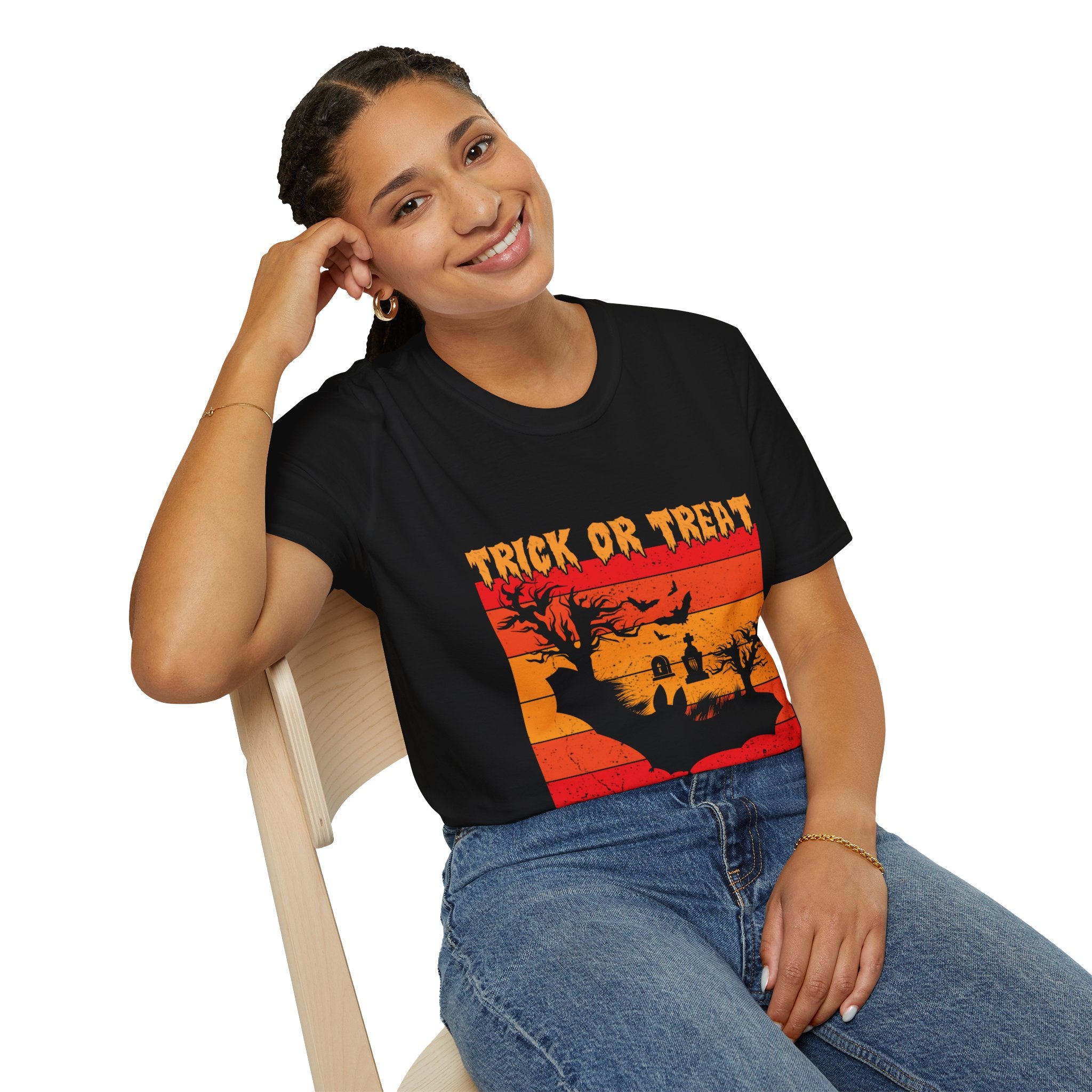 "TRICK OR TREAT HAPPY HALLOWEEN" Unisex Soft style T-Shirt