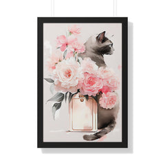 "BLACK CAT PERFUME PEONIES" Framed Vertical Poster