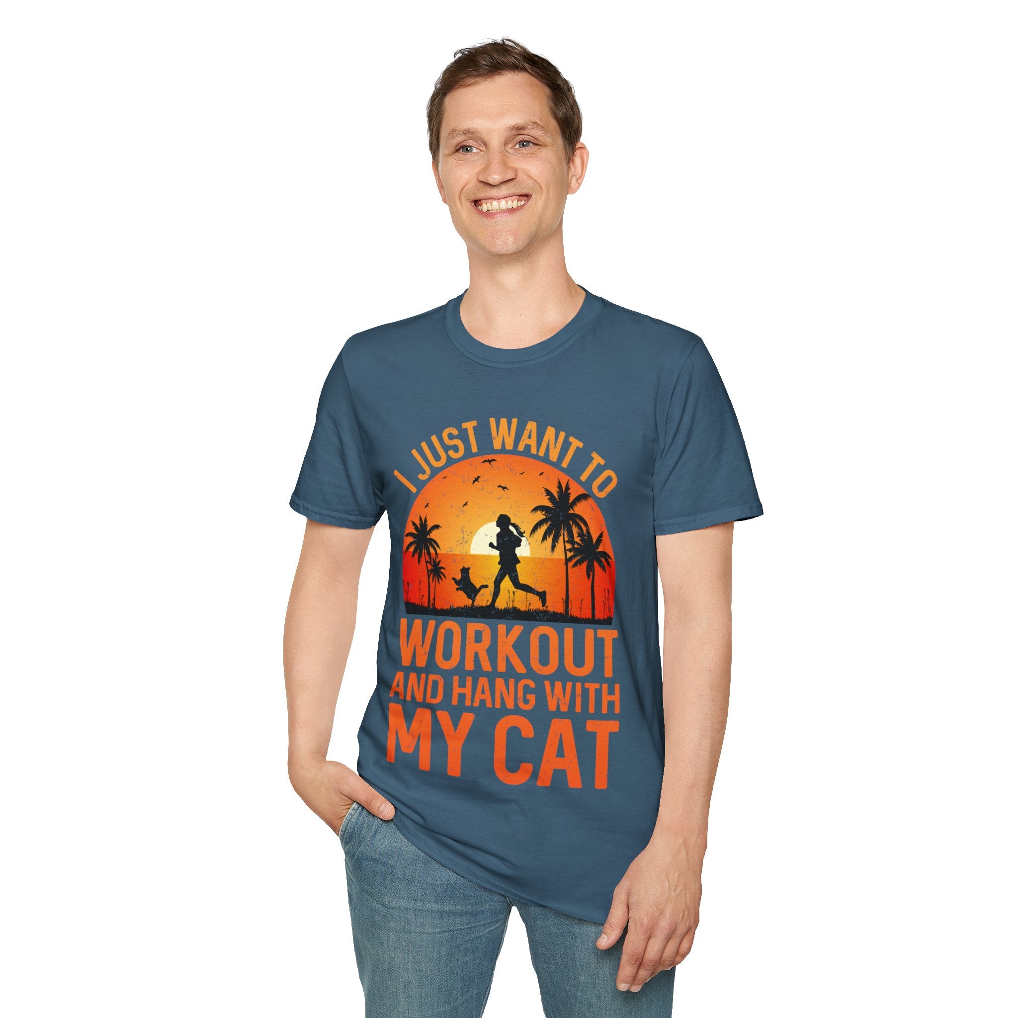 "I Just Want To Workout And Hang With My Cat"   Unisex Soft style T-Shirt