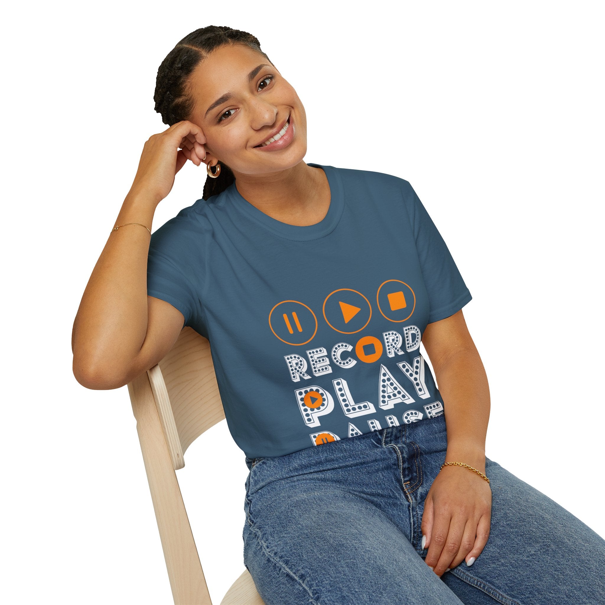 "Record Play Pause" Unisex Soft style T-Shirt