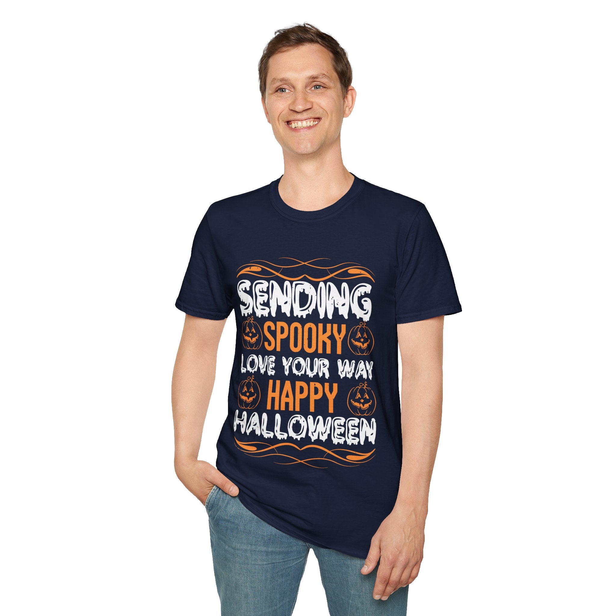 "SENDING SPOOKY LOVE YOUR WAY HAPPY HALLOWEEN" Unisex Soft style T-Shirt