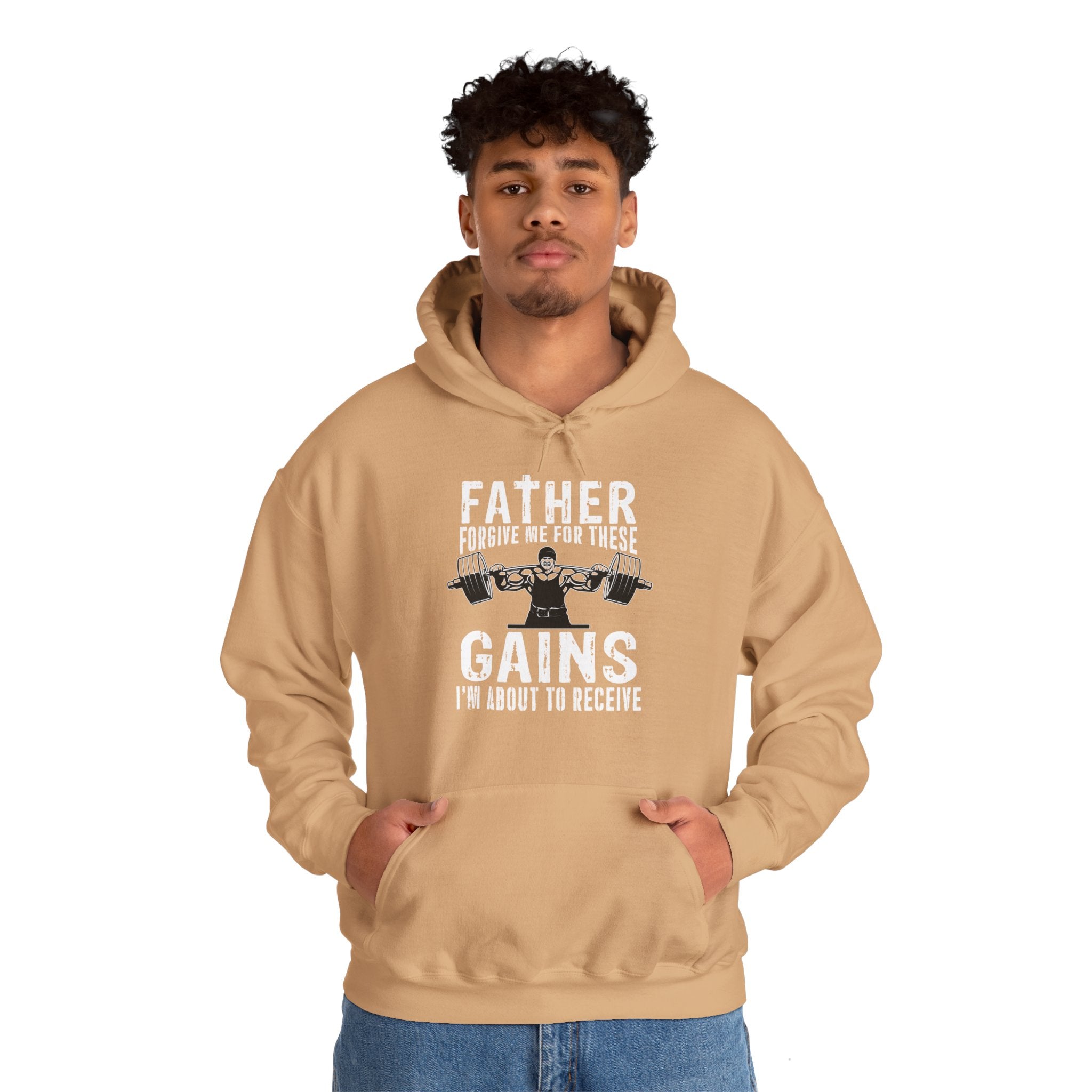 "Father Forgive Me For These Gains I M About  To Receive" Unisex Heavy Blend™ Hooded Sweatshirt