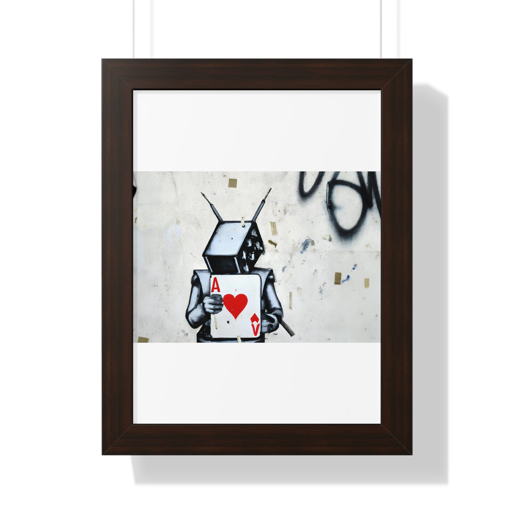 "BANKSY-STYLE GRAFFITI OF A ROBOT PLAYING CARDS" Framed Vertical Poster