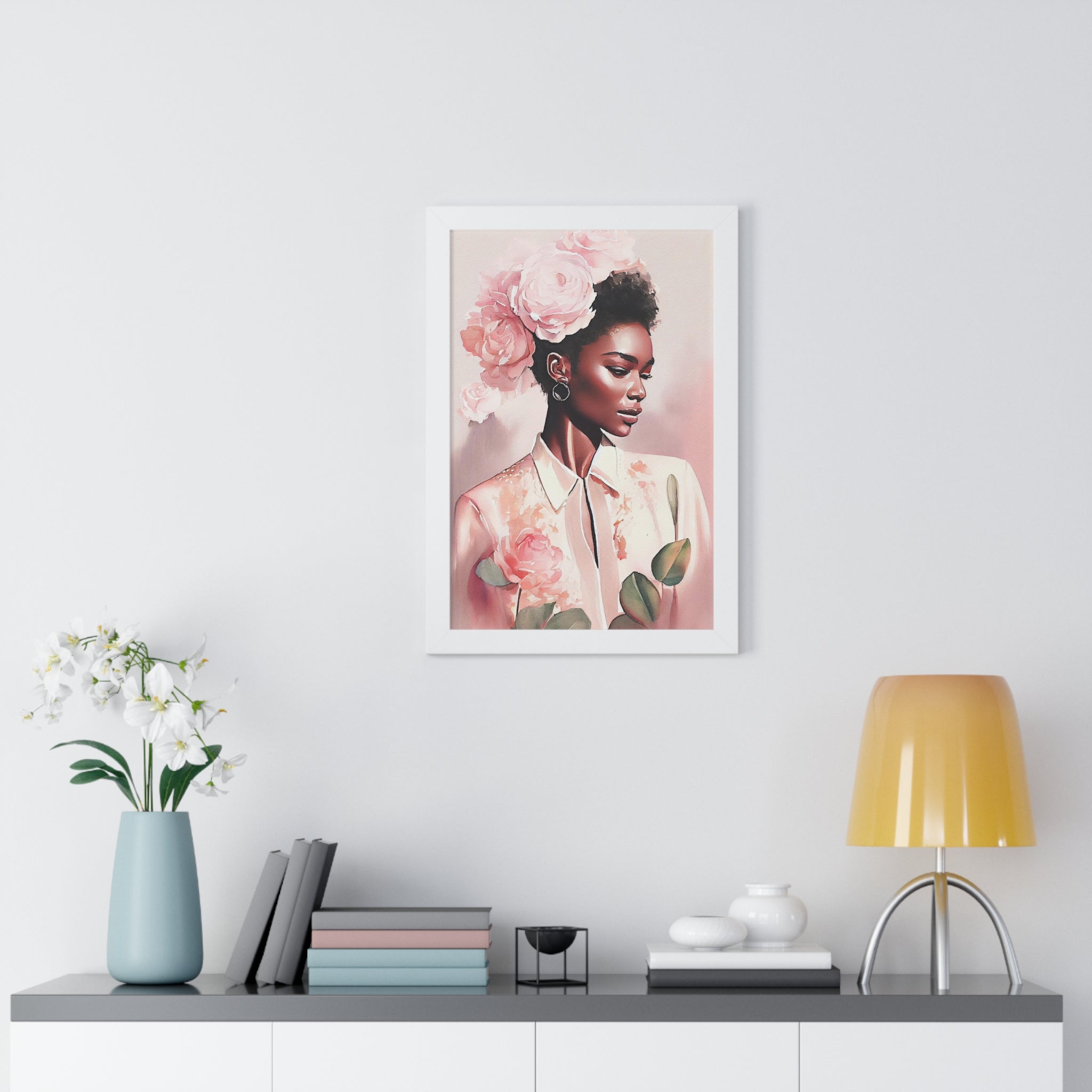 "BLACK WOMAN PEONIES" Framed Vertical Poster