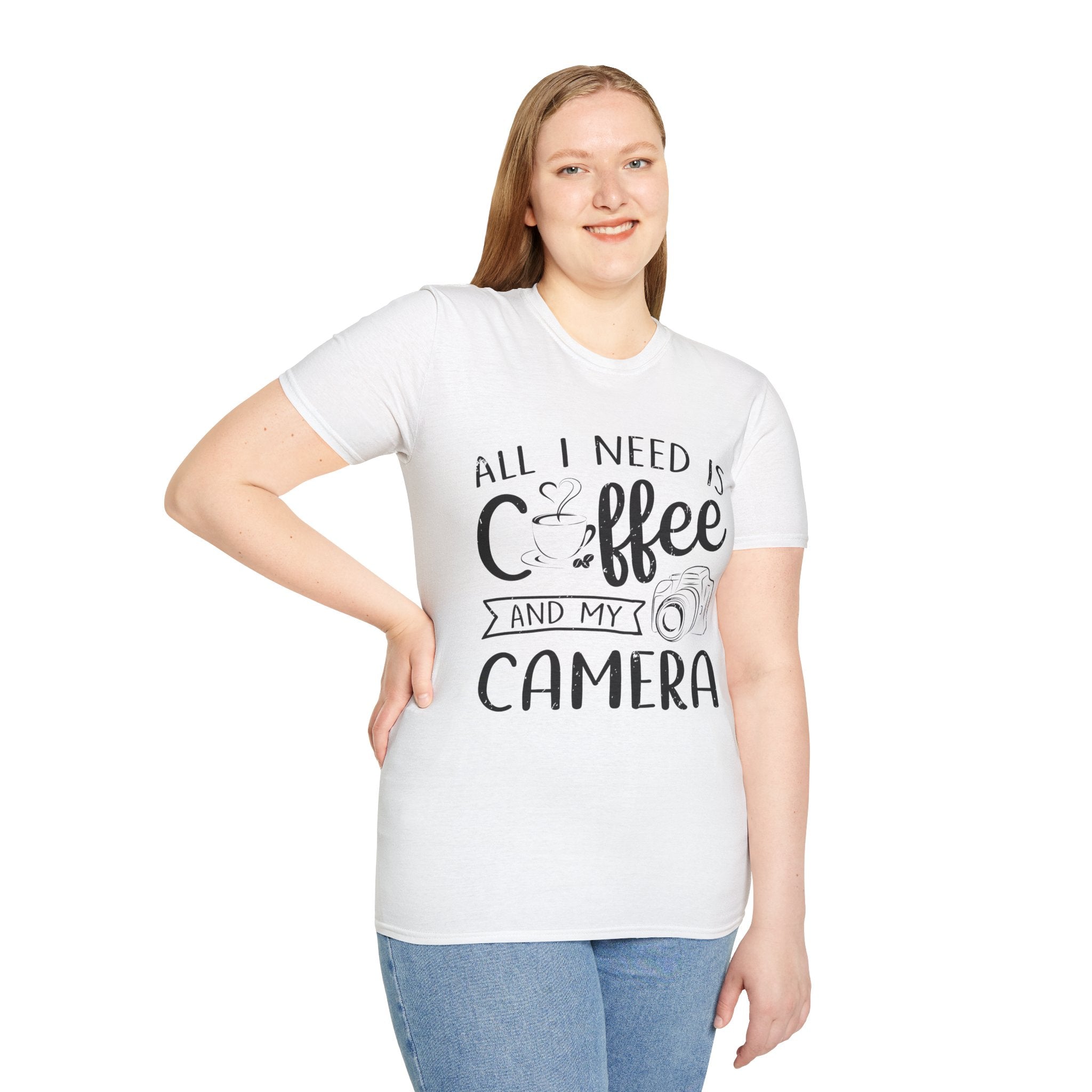 "ALL I NEED IS COFFEE AND MY CAMERA" Unisex Soft style T-Shirt