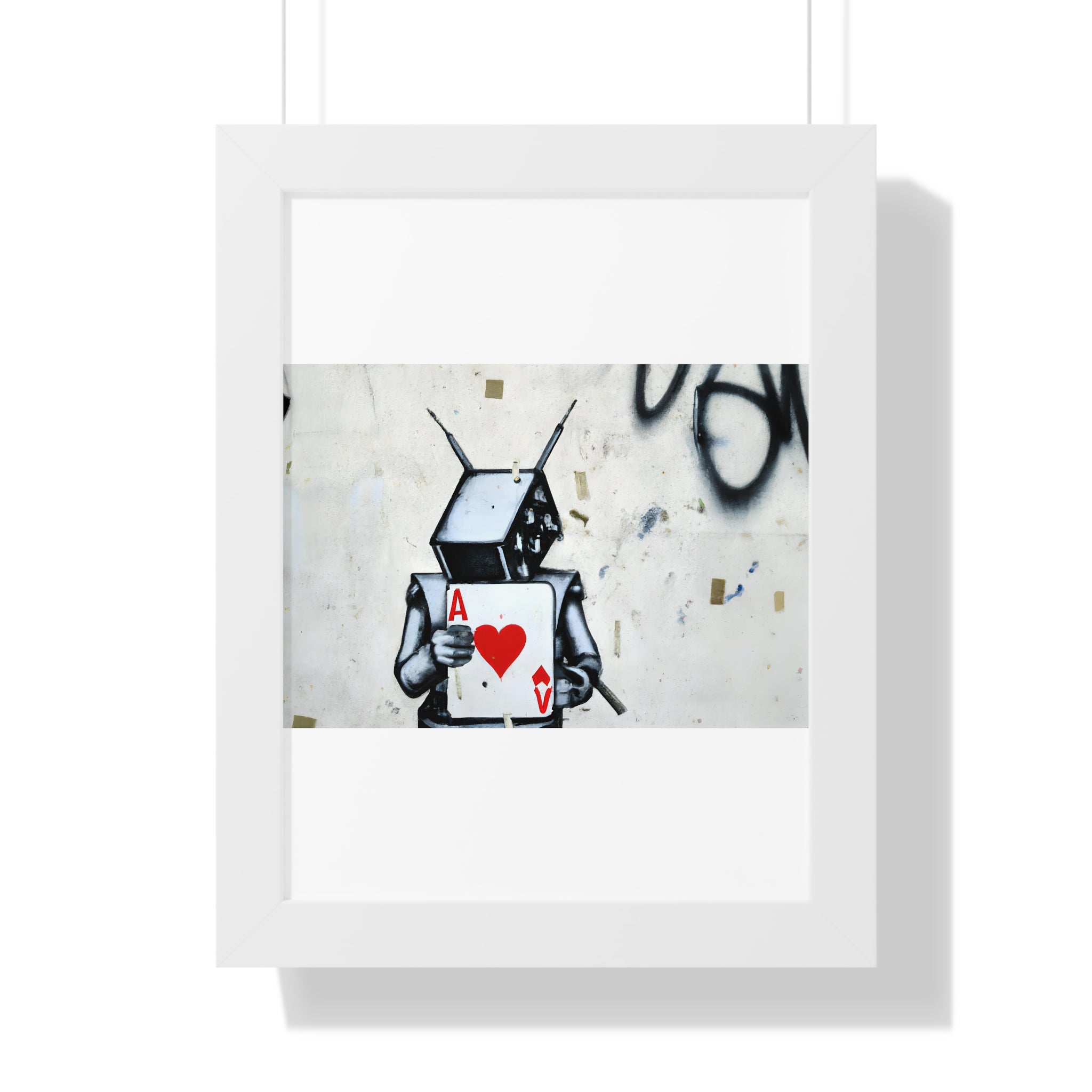 "BANKSY-STYLE GRAFFITI OF A ROBOT PLAYING CARDS" Framed Vertical Poster