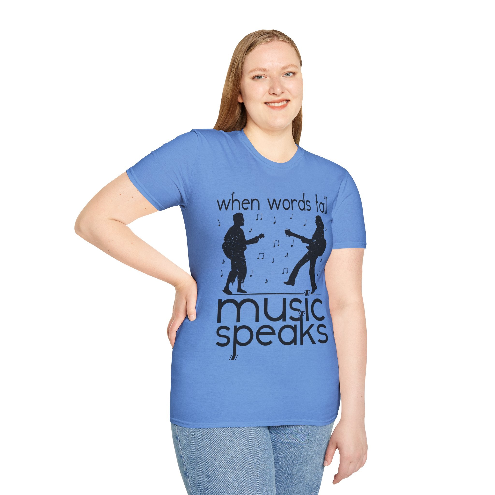 "When Words Fail Music Speaks" Unisex Soft style T-Shirt