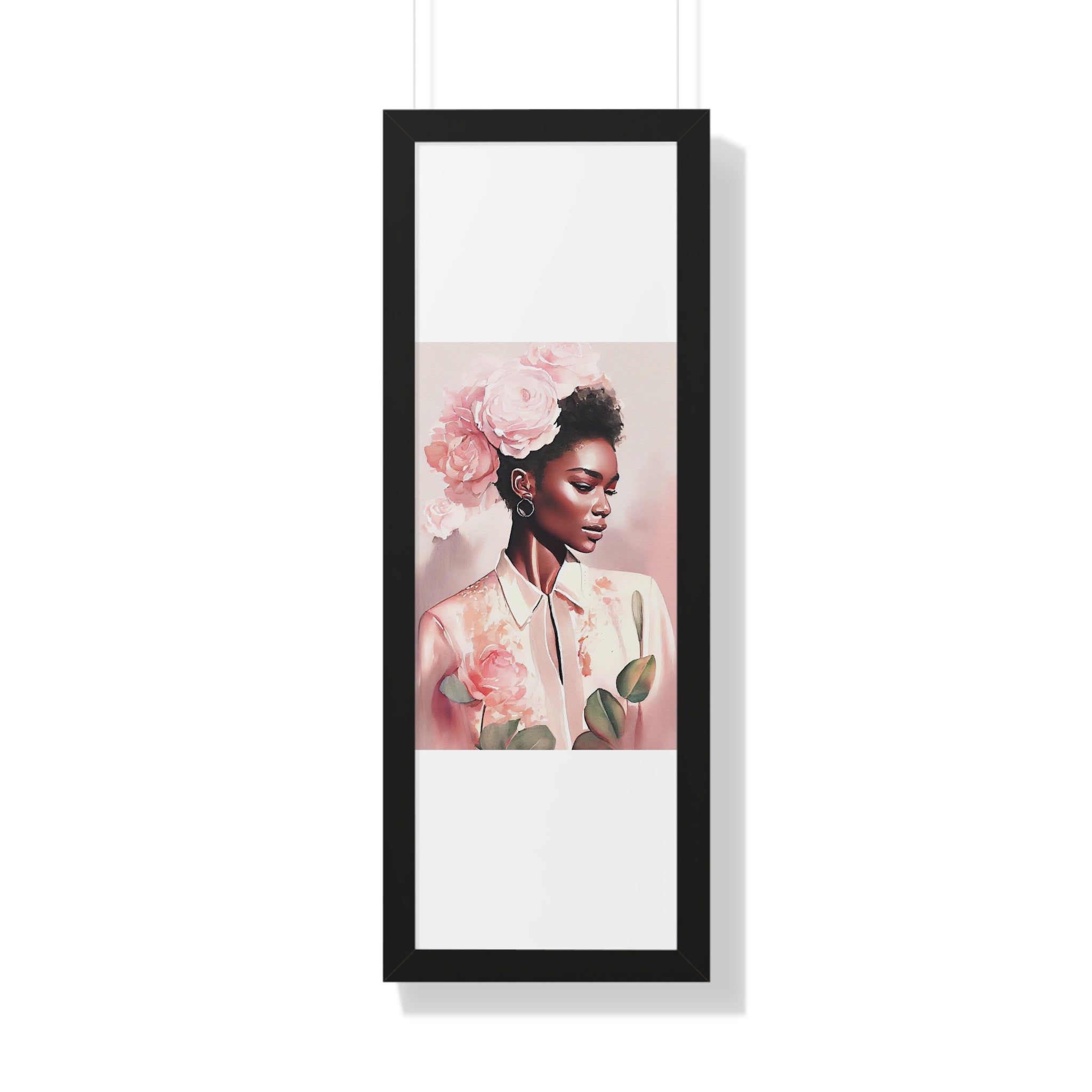 "BLACK WOMAN PEONIES" Framed Vertical Poster