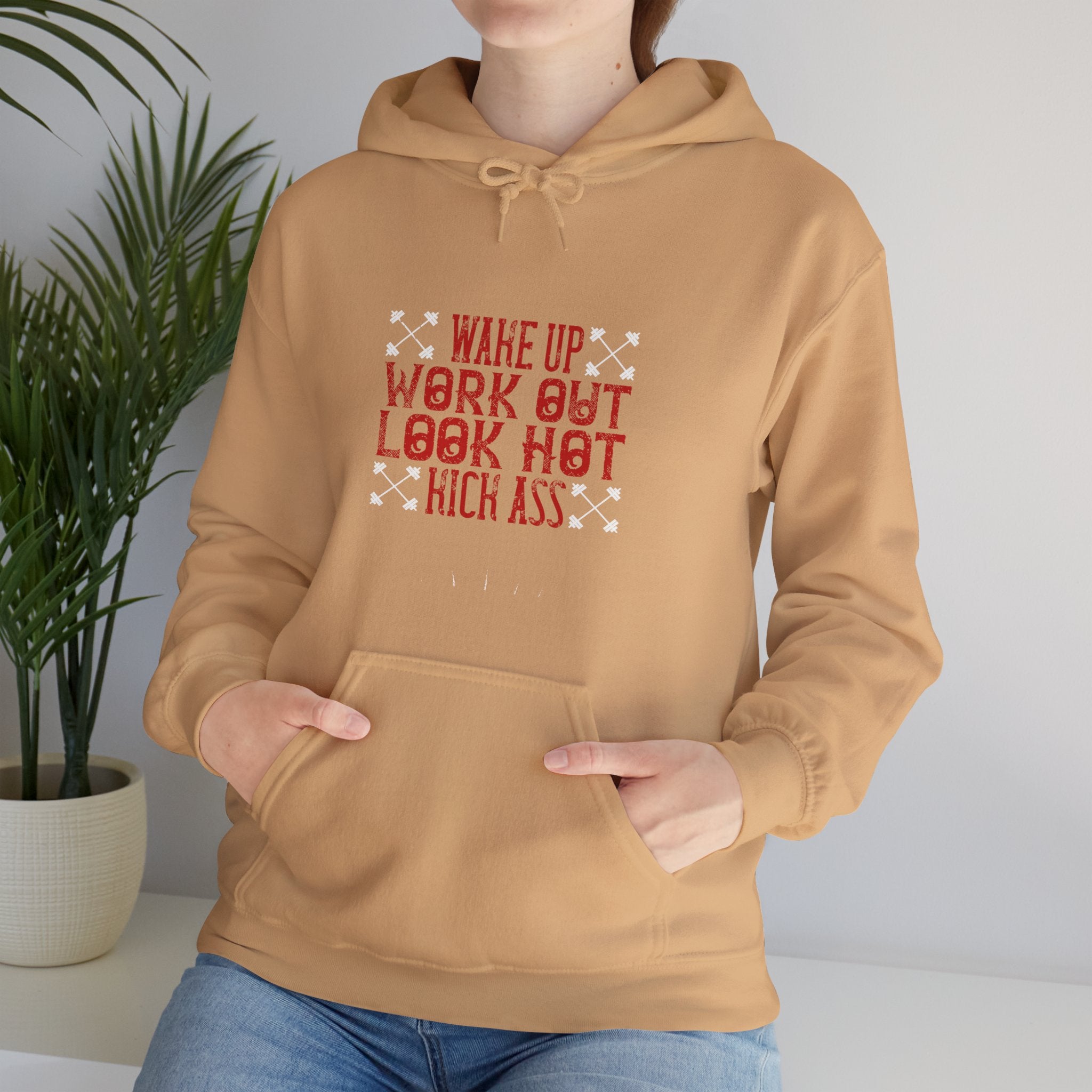 "Wake up. Work out. Look hot. Kick ass" Unisex Heavy Blend™ Hooded Sweatshirt