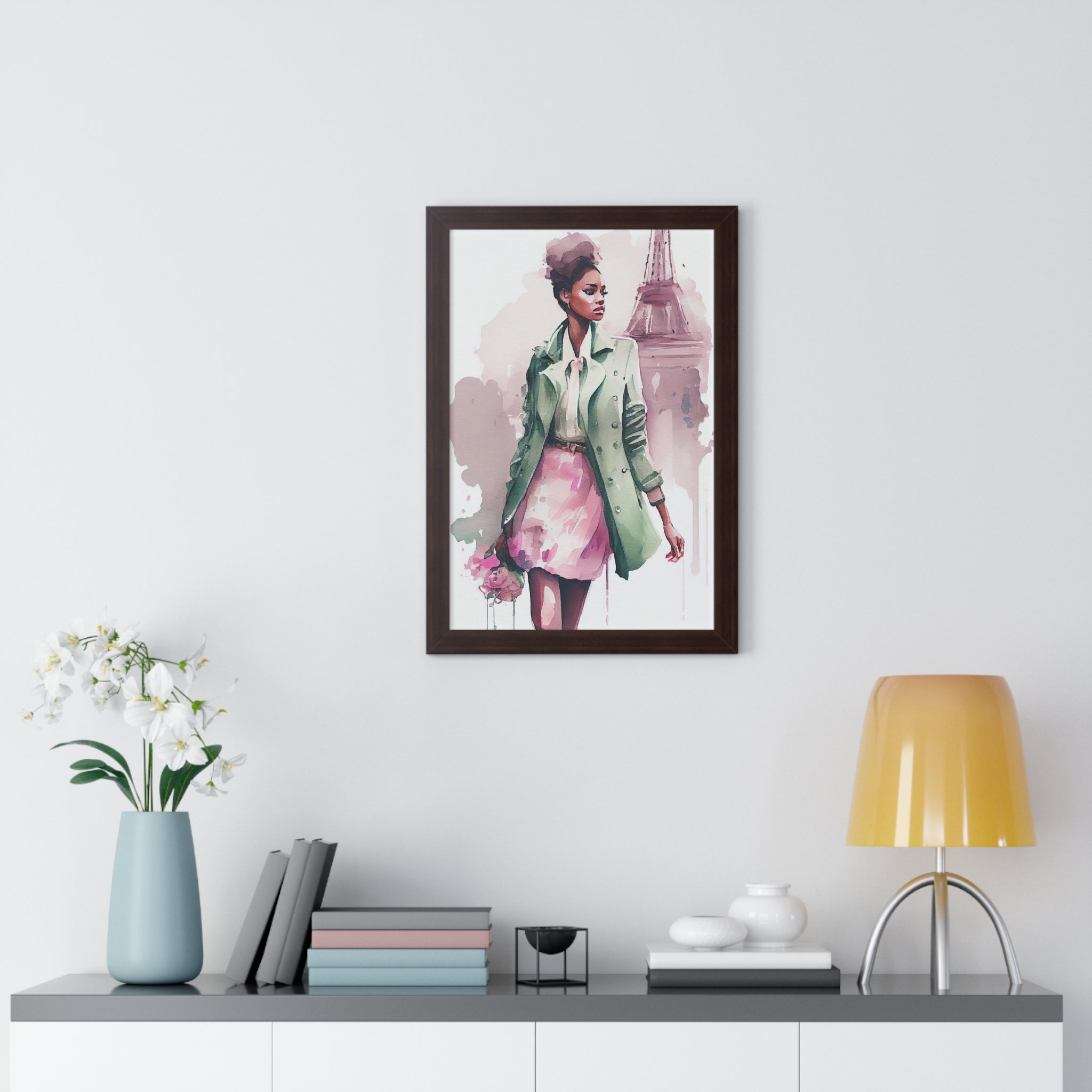 "BLACK WOMAN PARIS STREETS" Framed Vertical Poster