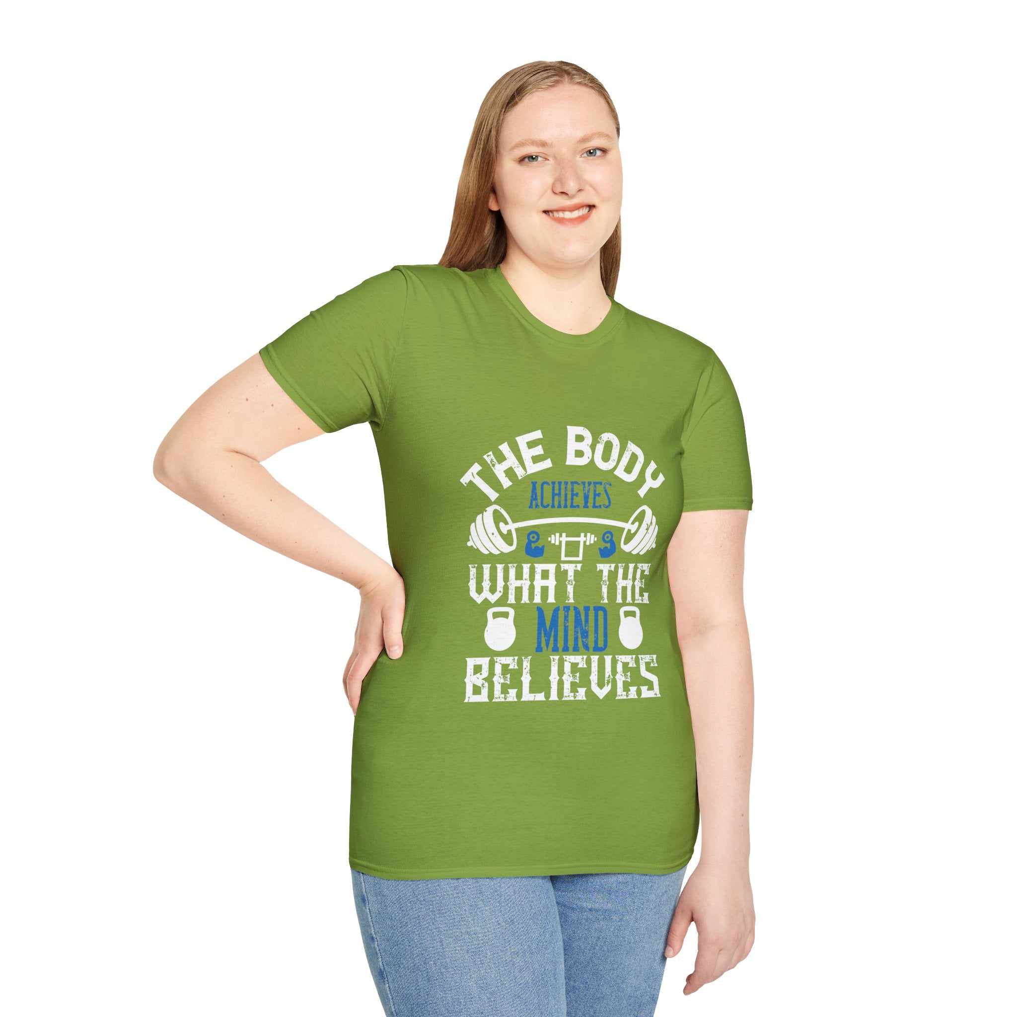 "The body achieves what the mind believes" Unisex Soft style T-Shirt