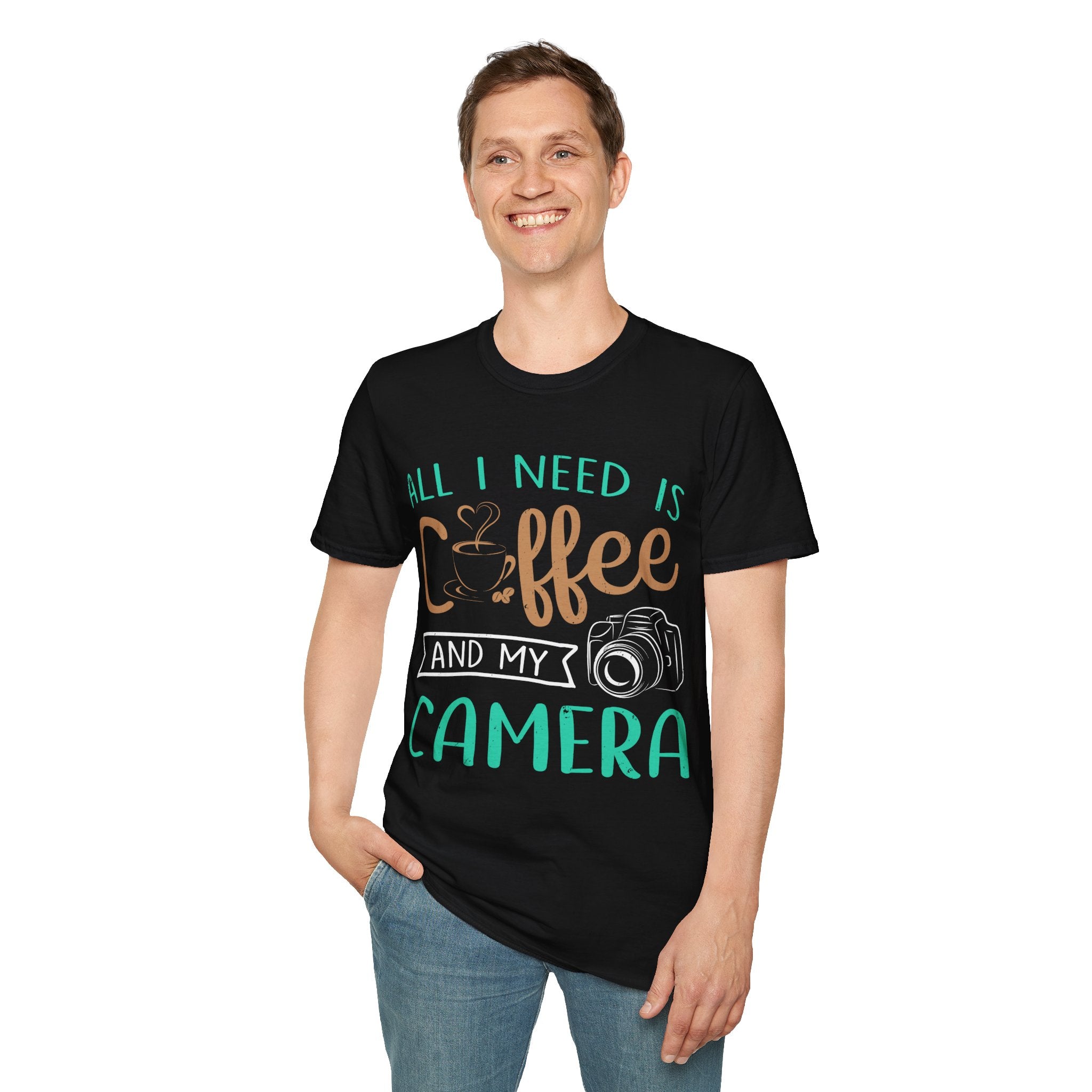 "ALL I NEED IS COFFEE AND MY CAMERA" Unisex Soft style T-Shirt