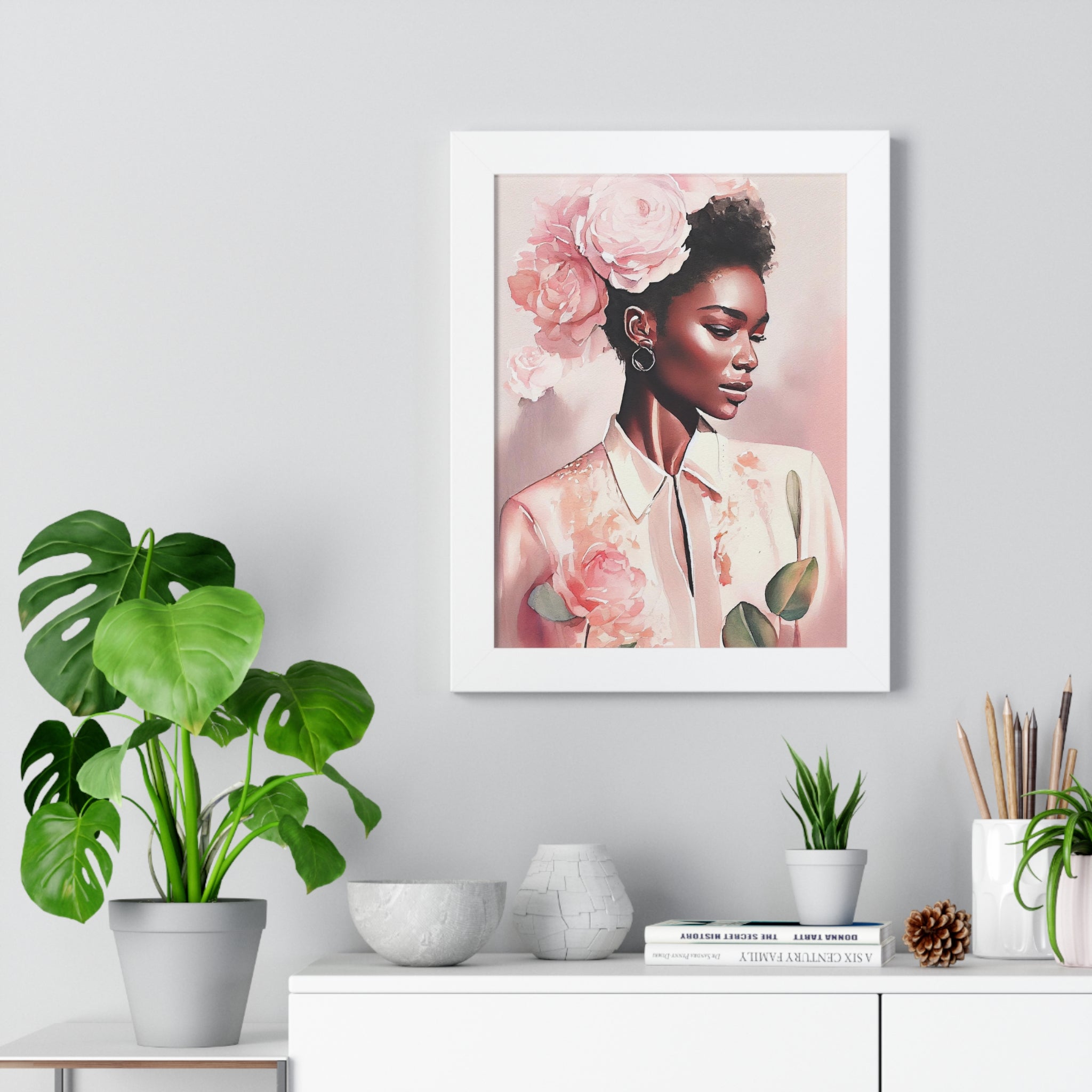 "BLACK WOMAN PEONIES" Framed Vertical Poster