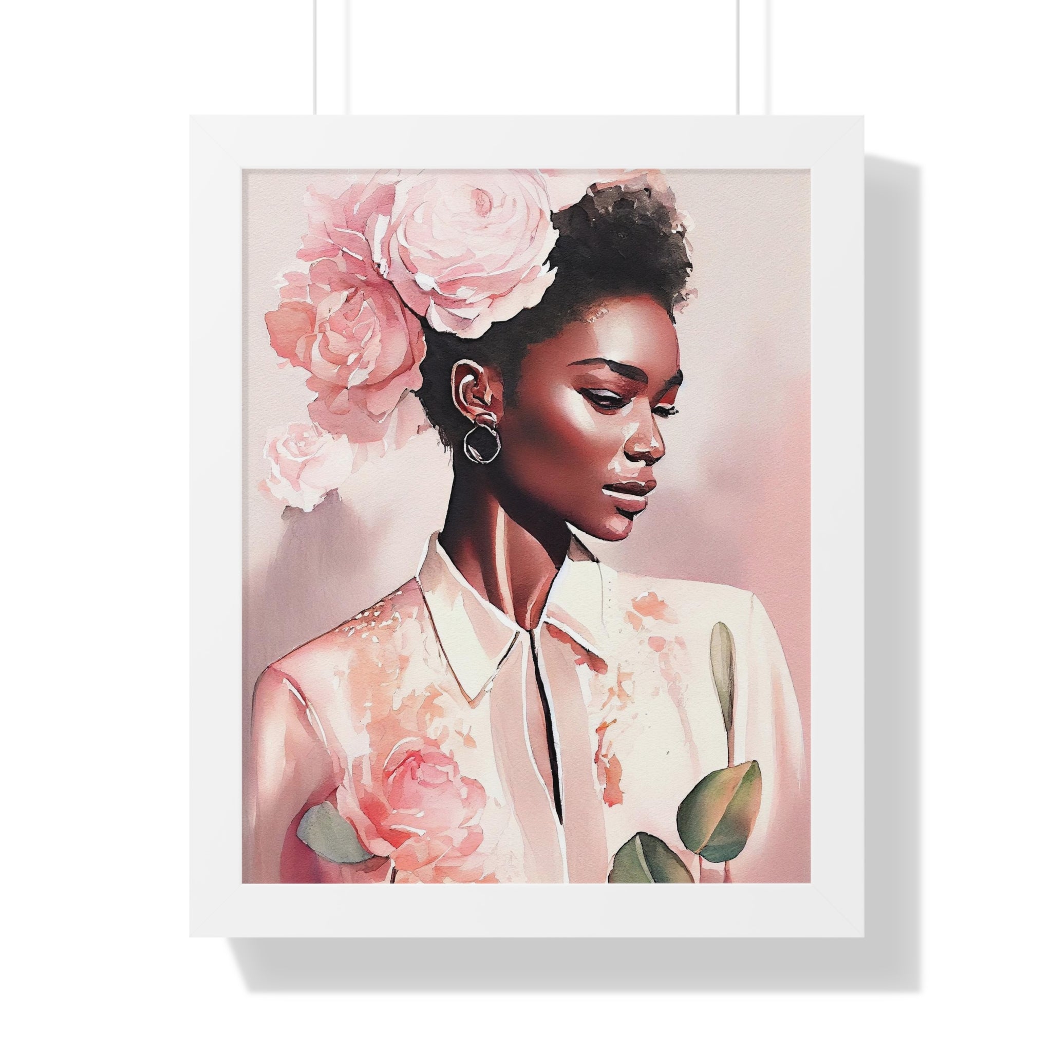 "BLACK WOMAN PEONIES" Framed Vertical Poster