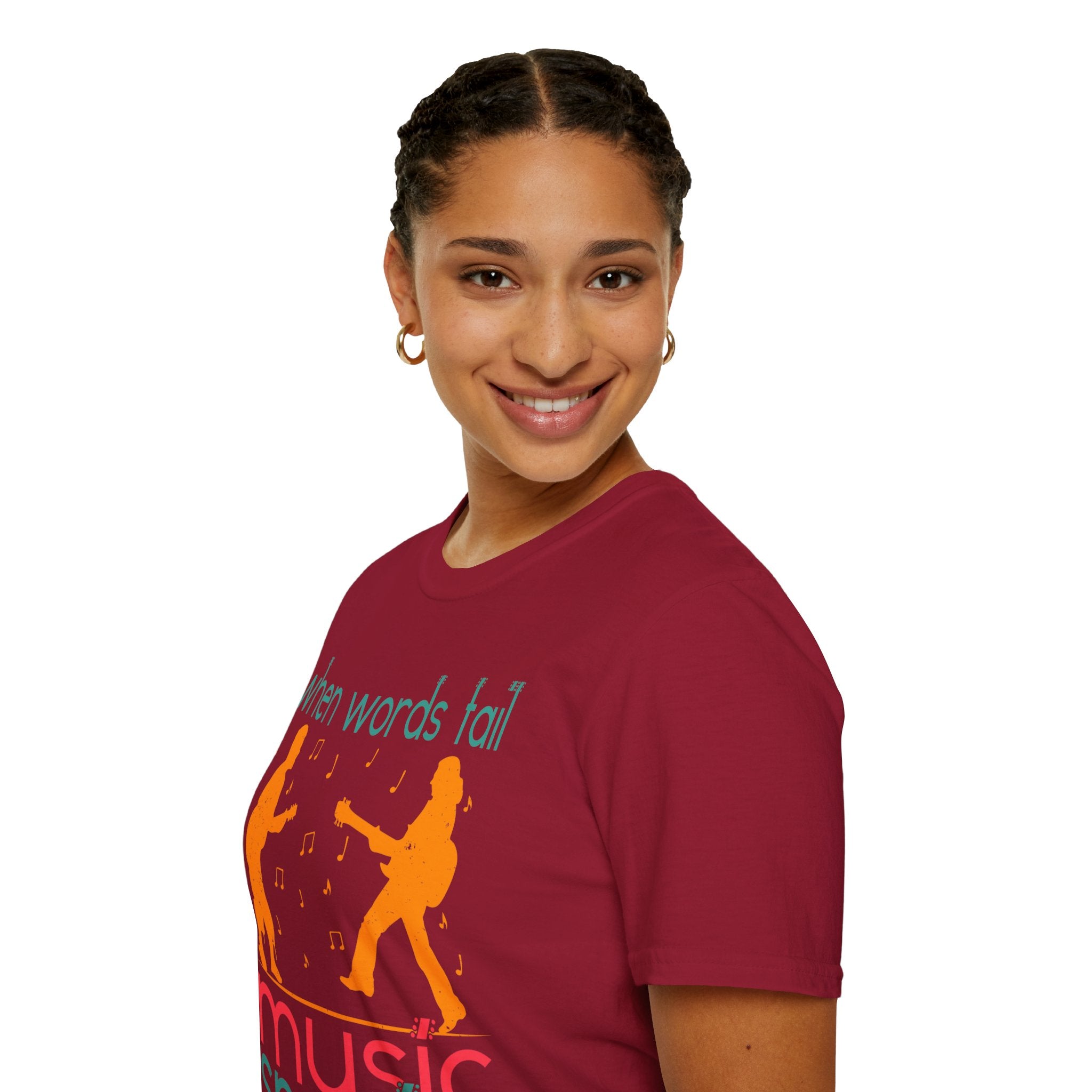 "When Words Fail Music Speaks" Unisex Soft style T-Shirt