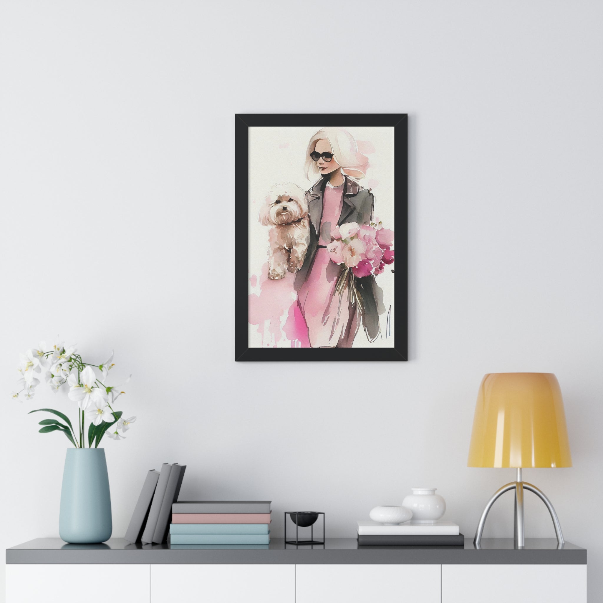 "BLONDE LADY MALTIPOO SUNGLASSES" Framed Vertical Poster