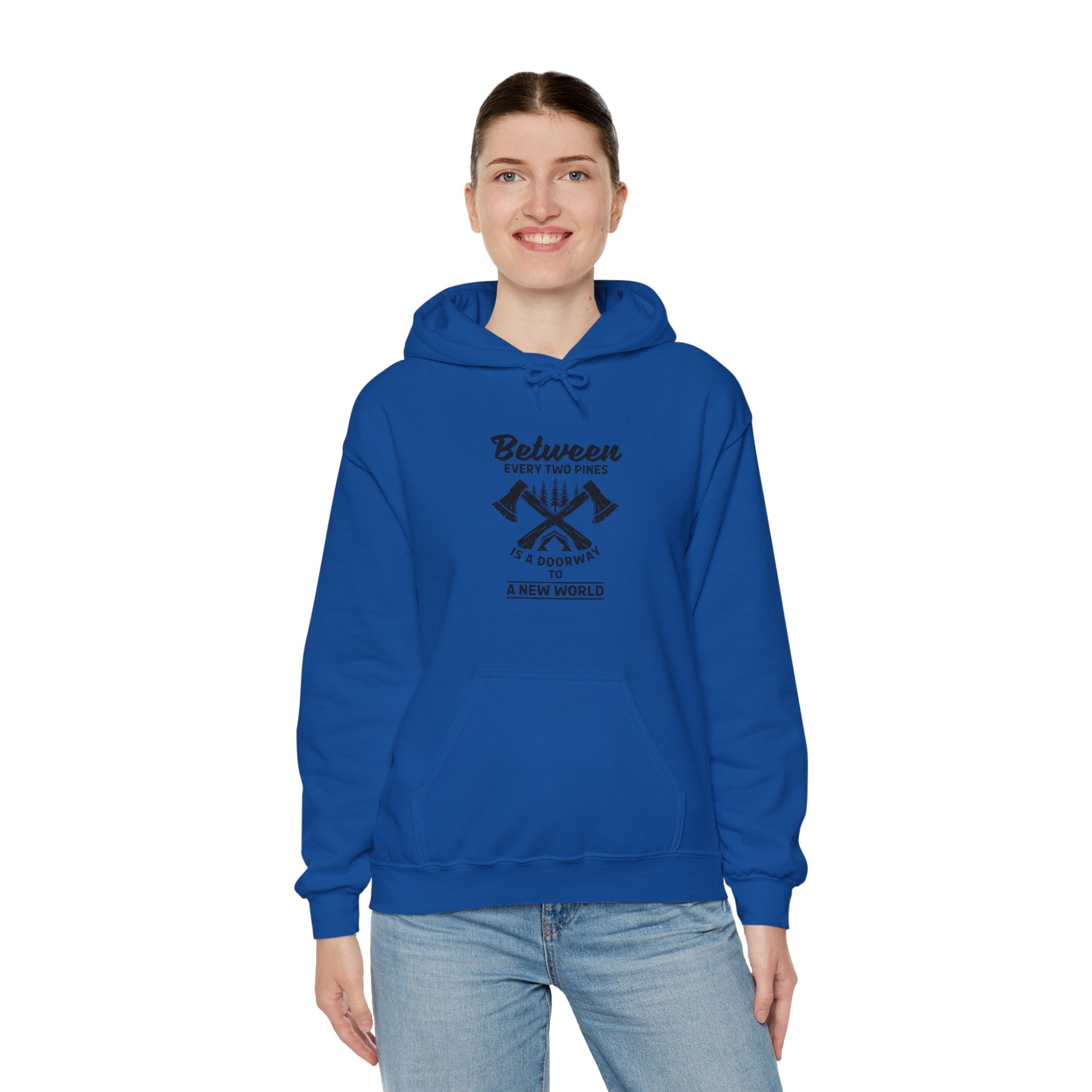 "Between Every Two Pines Is A Door To New World" Unisex Heavy Blend™ Hooded Sweatshirt