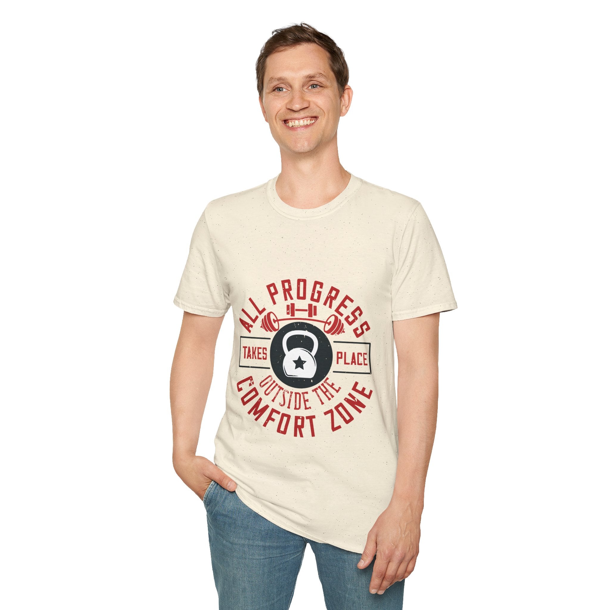 "All ProgressTakes Place Outside Of Comfort Zone" Unisex Soft style T-Shirt