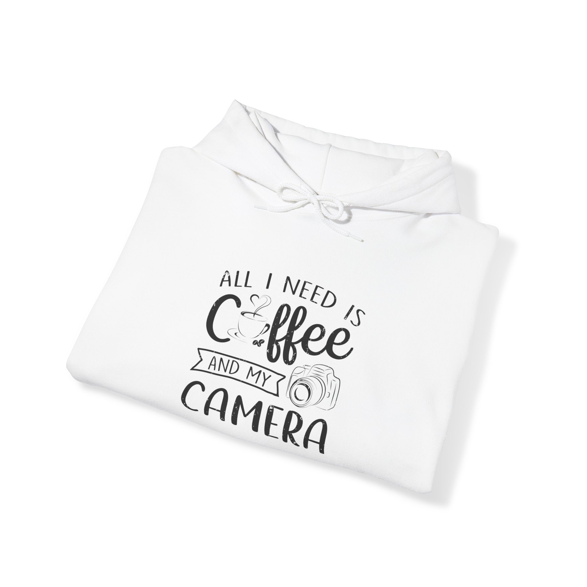 "ALL I NEED IS COFFEE AND MY CAMERA" Unisex Heavy Blend™ Hooded Sweatshirt