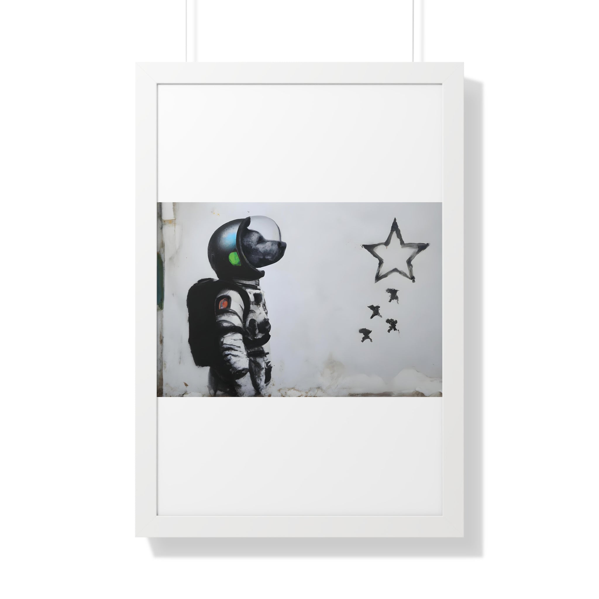 "BANKSY-STYLE ASTRONAUT DOG LOOKING TO THE STARS" Framed Vertical Poster