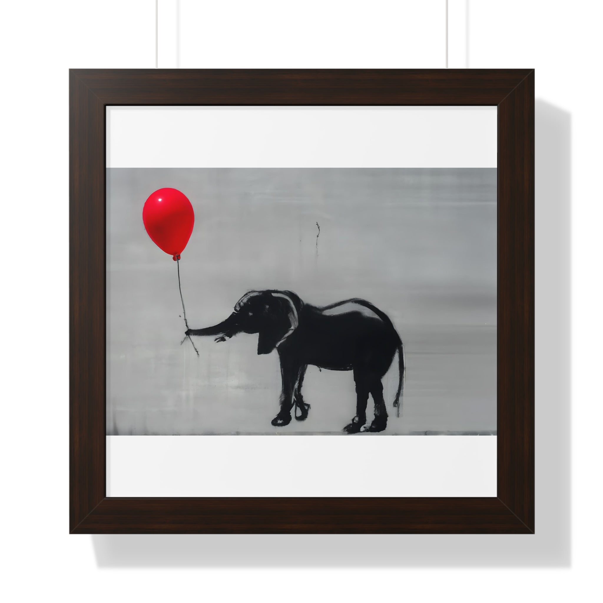 "BANKSY-STYLE ELEPHANT HOLDING A RED BALLOON" Framed Vertical Poster