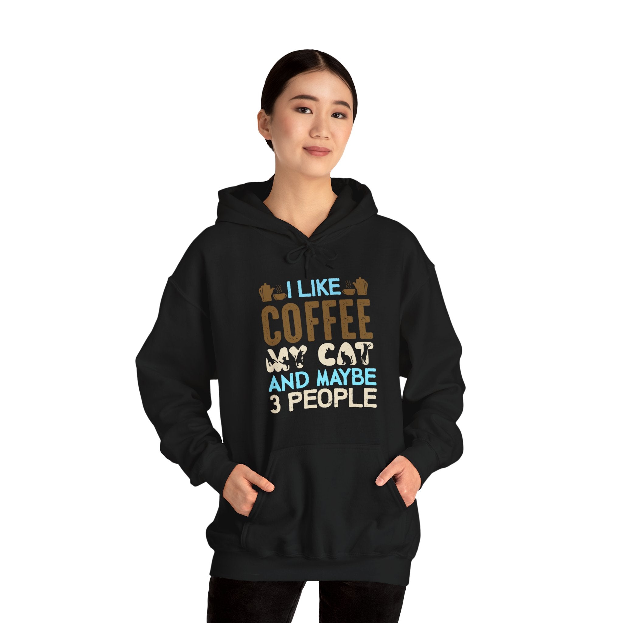 "I LIKE COFFEE MY CAT AND MAYBE 3 PEOPLE" Unisex Heavy Blend™ Hooded Sweatshirt