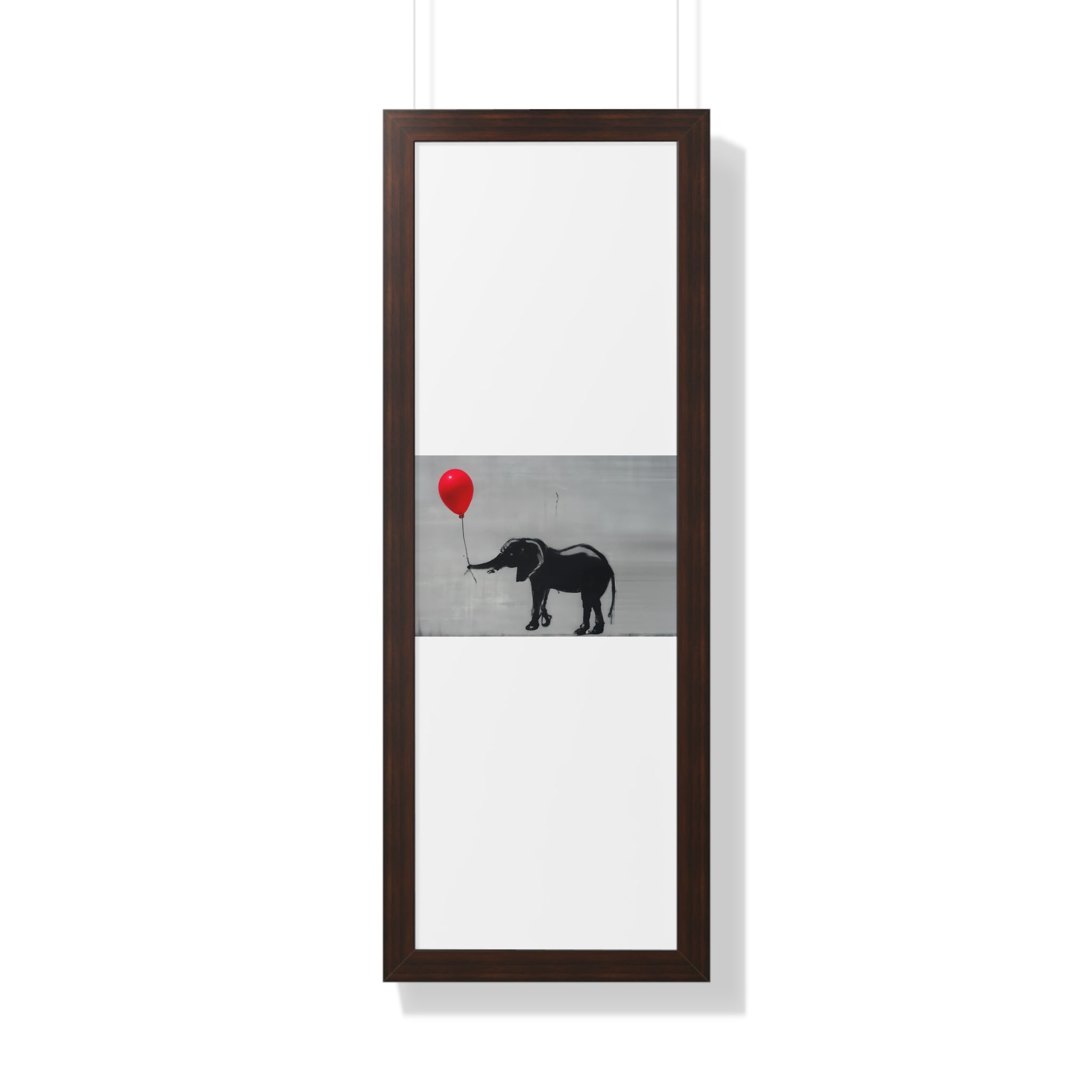 "BANKSY-STYLE ELEPHANT HOLDING A RED BALLOON" Framed Vertical Poster