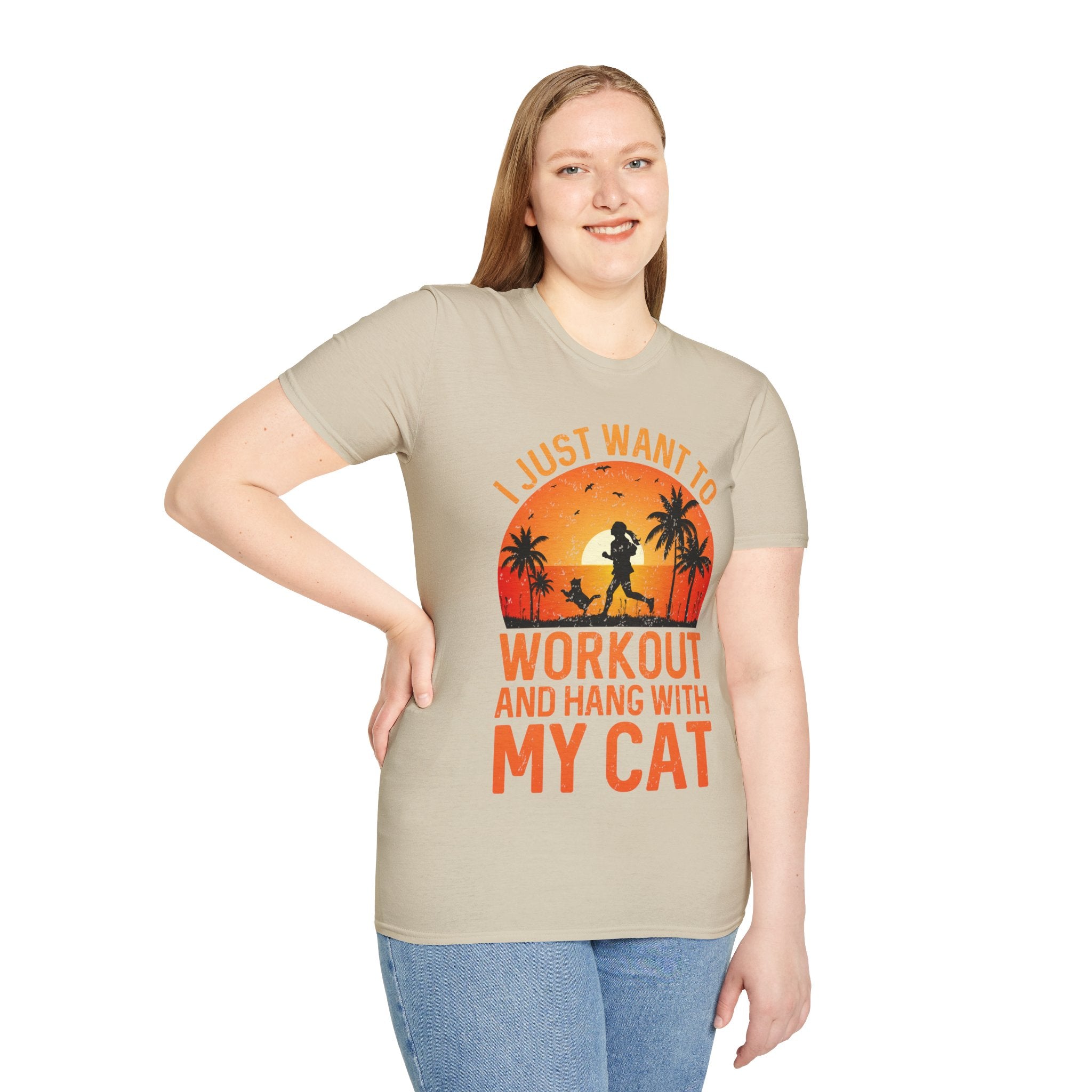 "I Just Want To Workout And Hang With My Cat"   Unisex Soft style T-Shirt