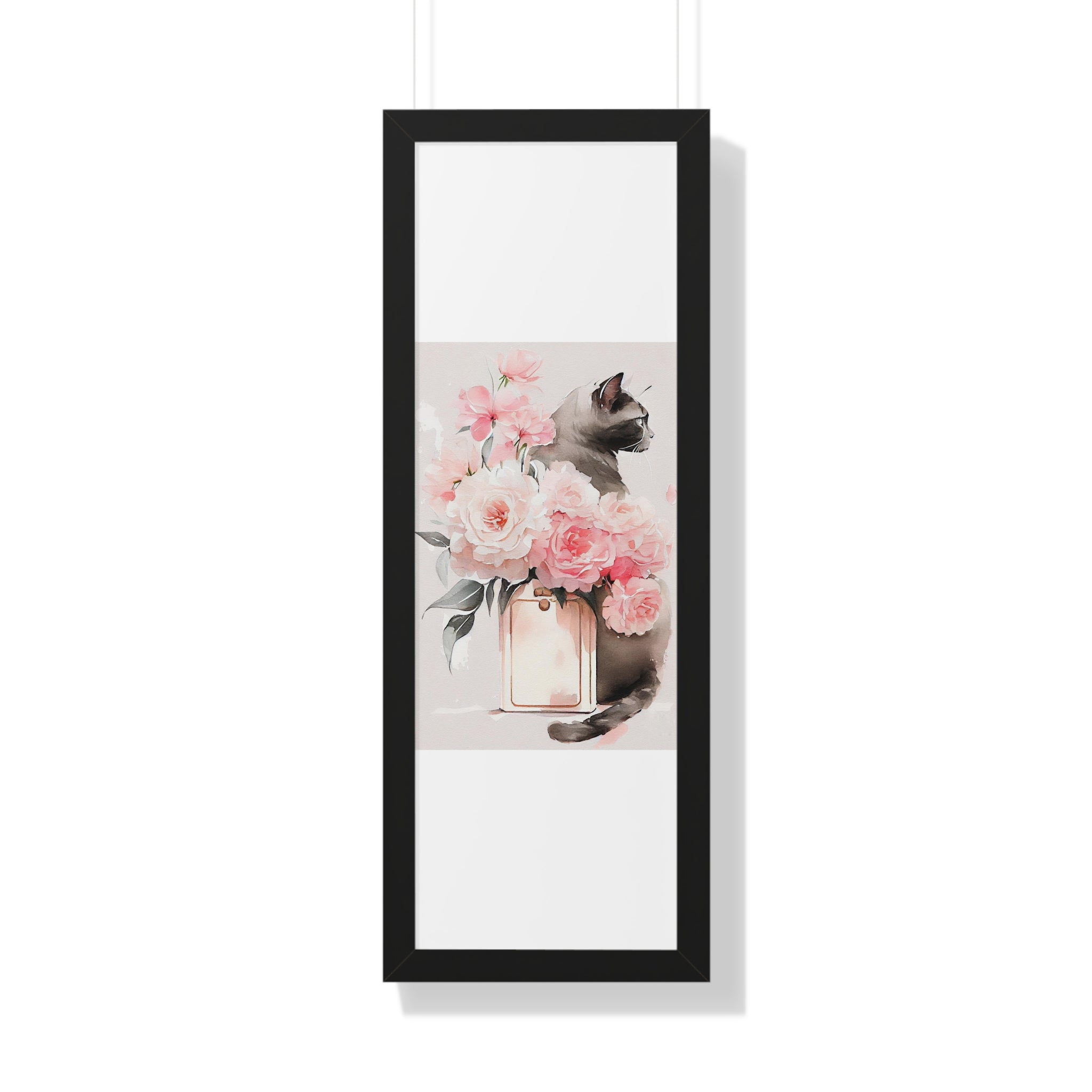 "BLACK CAT PERFUME PEONIES" Framed Vertical Poster