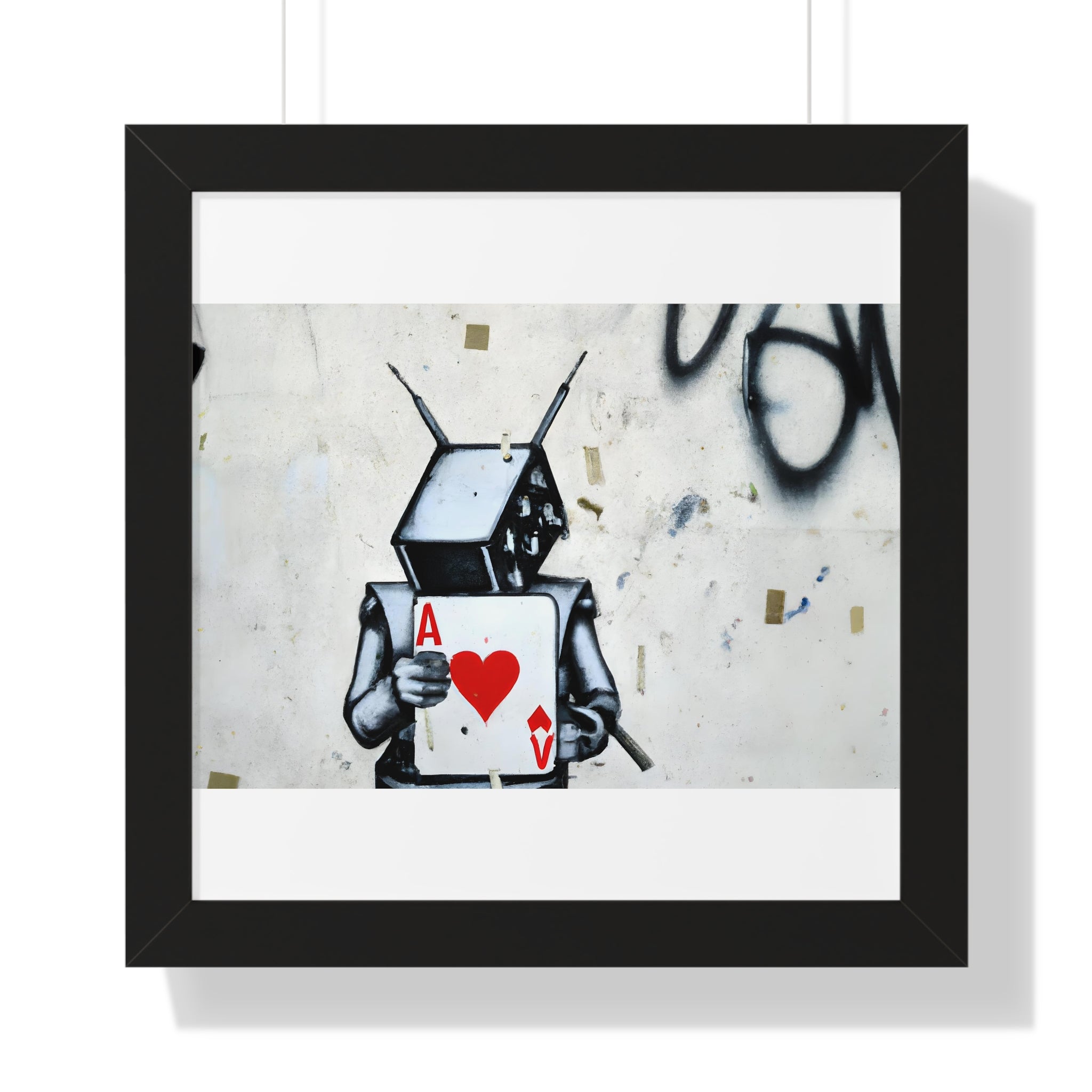 "BANKSY-STYLE GRAFFITI OF A ROBOT PLAYING CARDS" Framed Vertical Poster