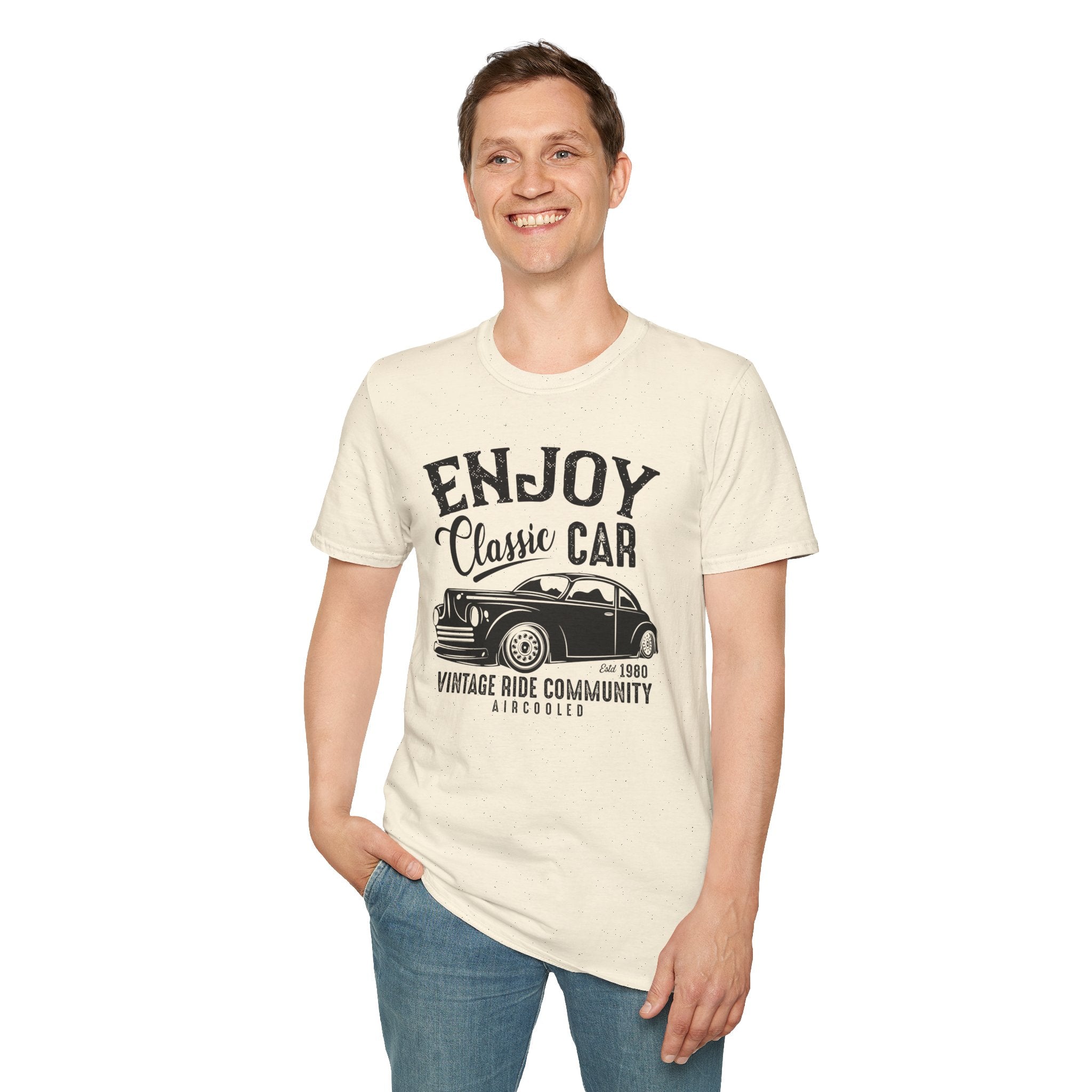 "ENJOY CLASSIC CAR VINTAGE RIDE COMMUNITY AIR-COOLED" Unisex Soft style T-Shirt