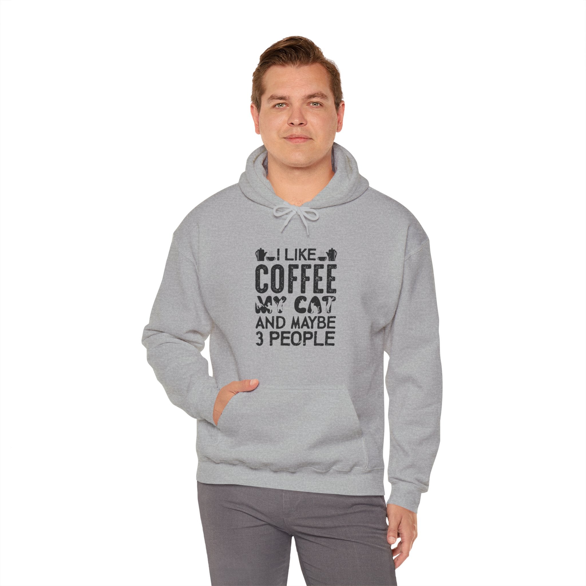 "I LIKE COFFEE MY CAT AND MAYBE 3 PEOPLE" Unisex Heavy Blend™ Hooded Sweatshirt