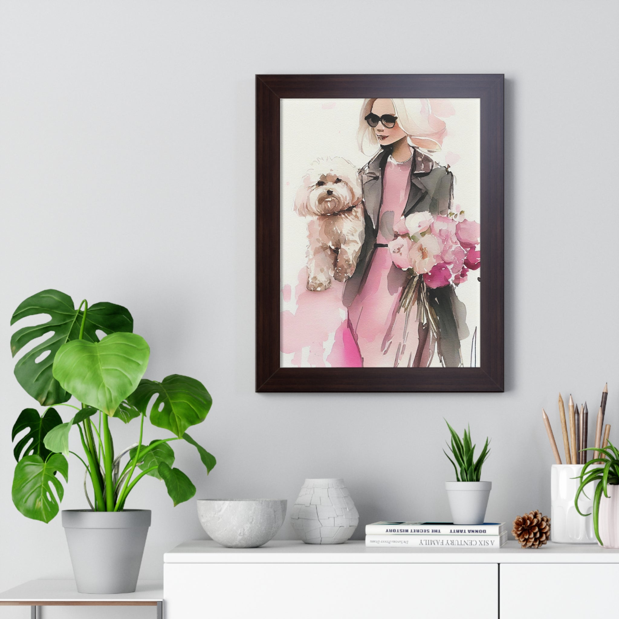 "BLONDE LADY MALTIPOO SUNGLASSES" Framed Vertical Poster