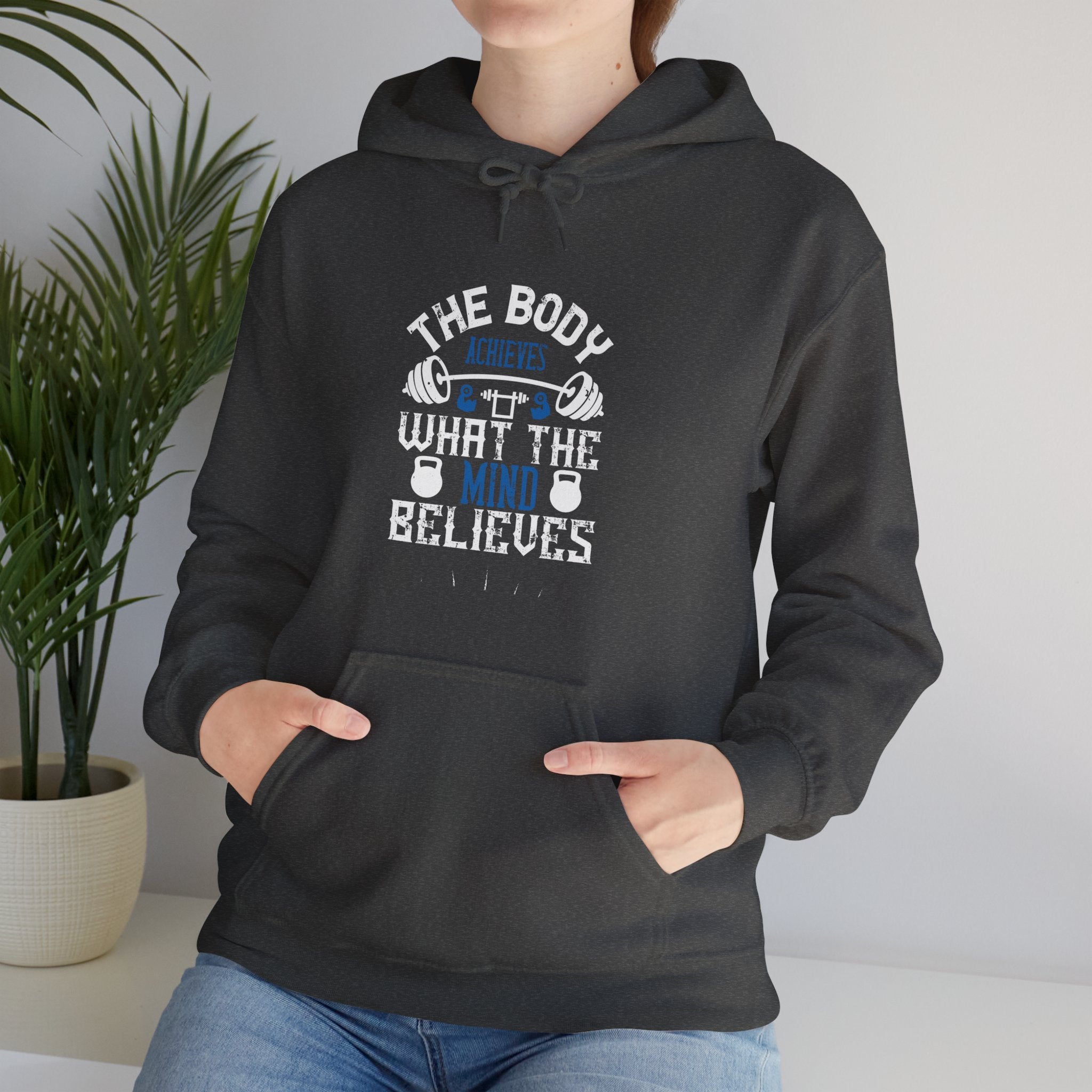 "The body achieves what the mind believes" Unisex Heavy Blend™ Hooded Sweatshirt