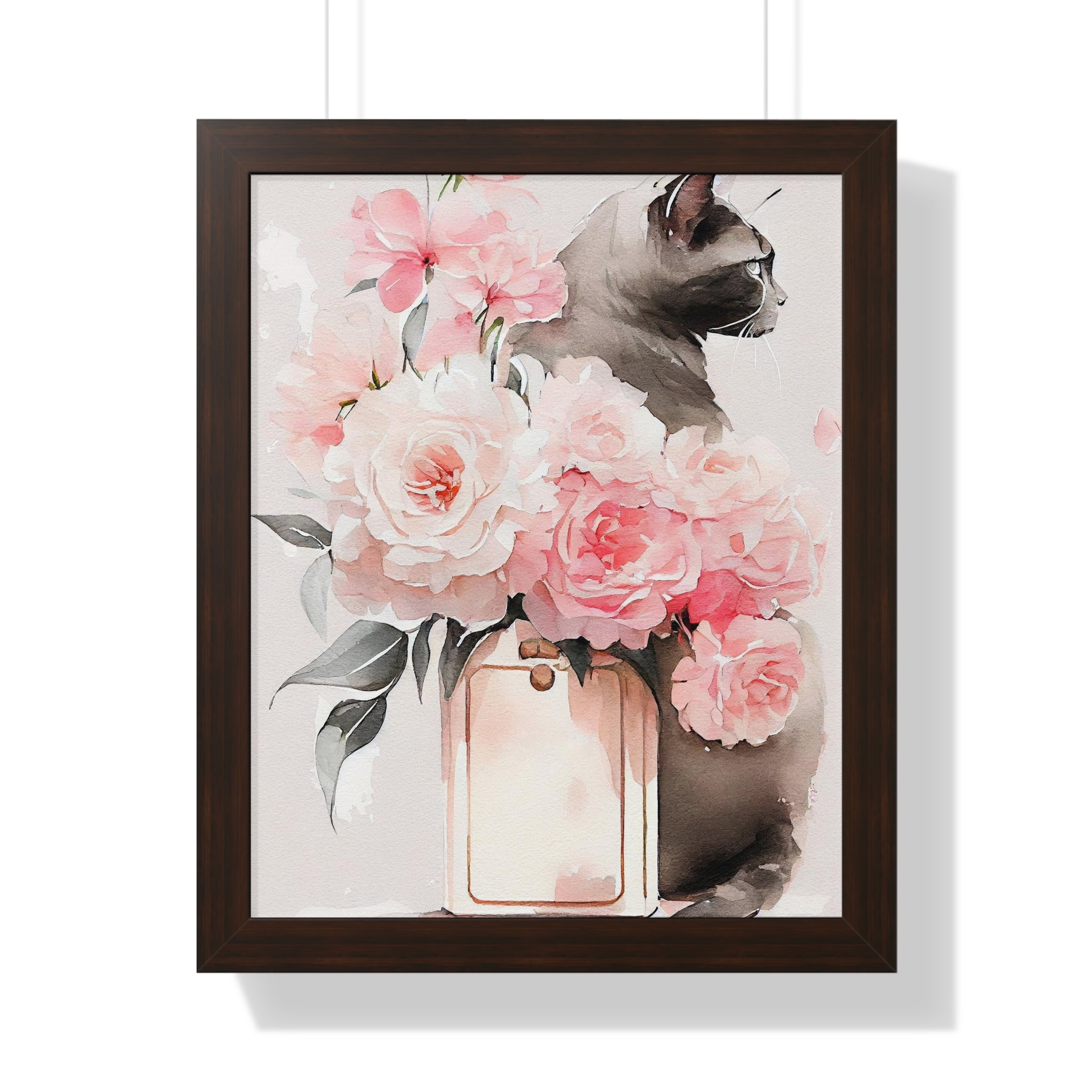 "BLACK CAT PERFUME PEONIES" Framed Vertical Poster