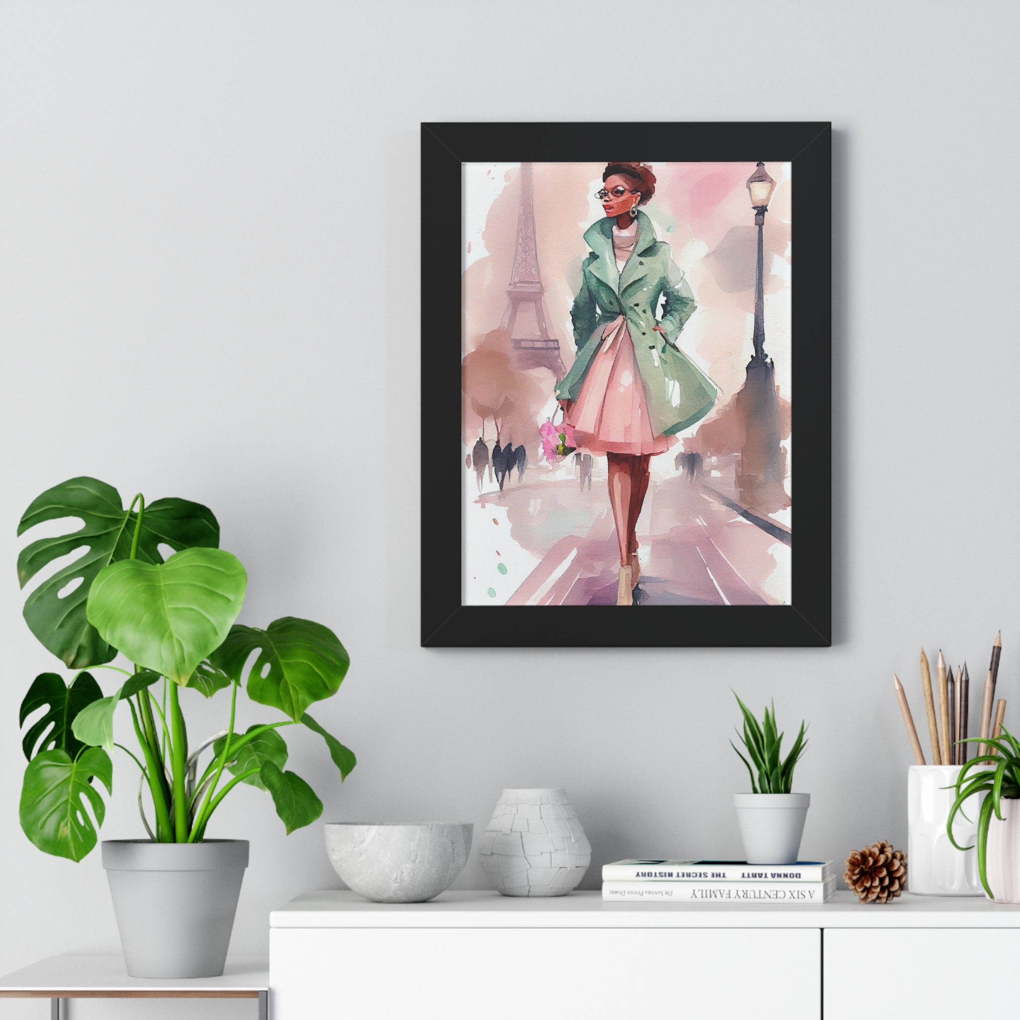 "BLACK WOMAN PARIS GLASSES" Framed Vertical Poster