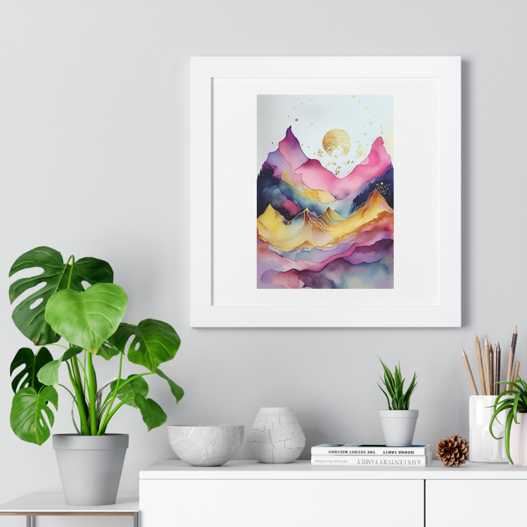 "ABSTRACT ALCOHOLIC INK MOUNTAIN" Framed Vertical Poster