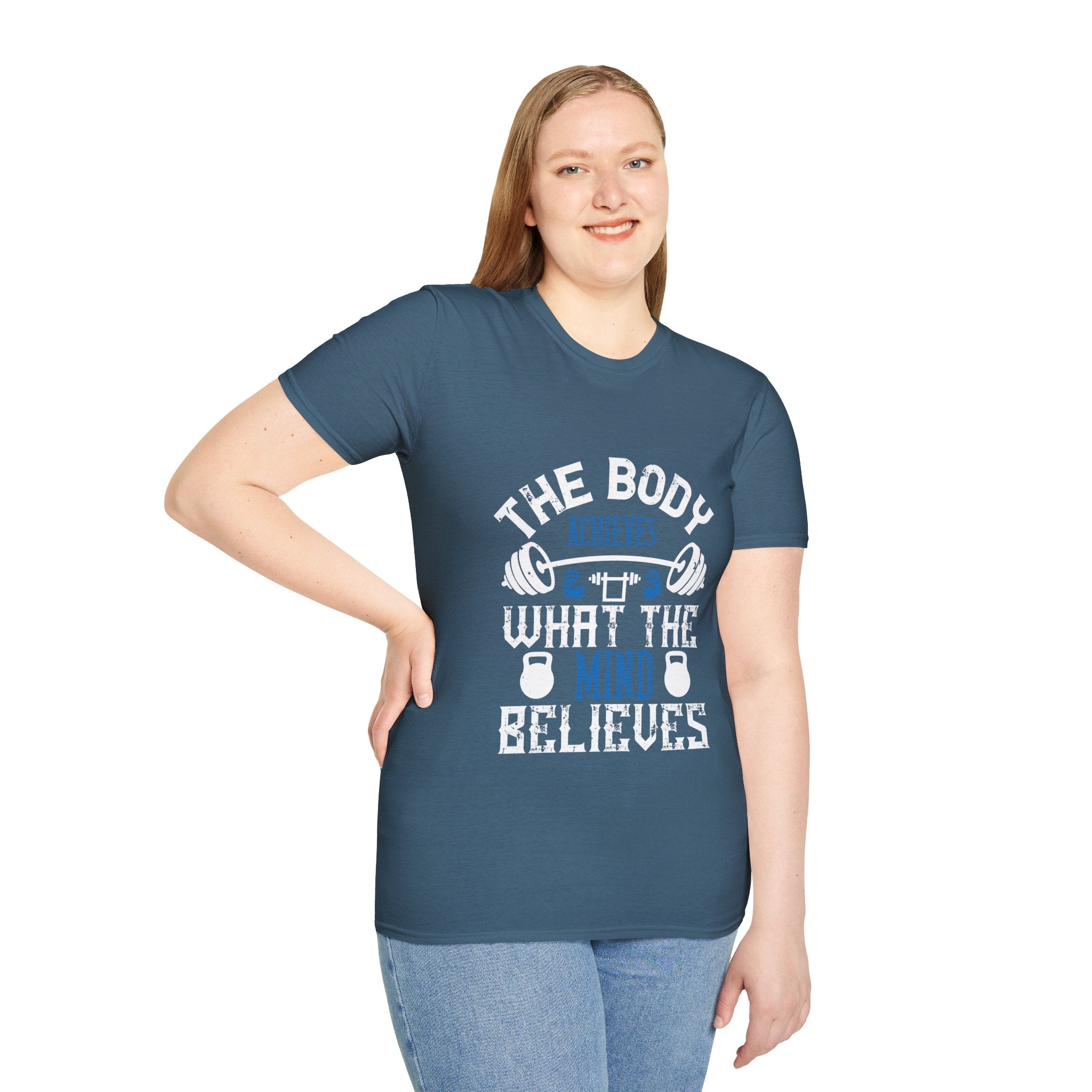 "The body achieves what the mind believes" Unisex Soft style T-Shirt