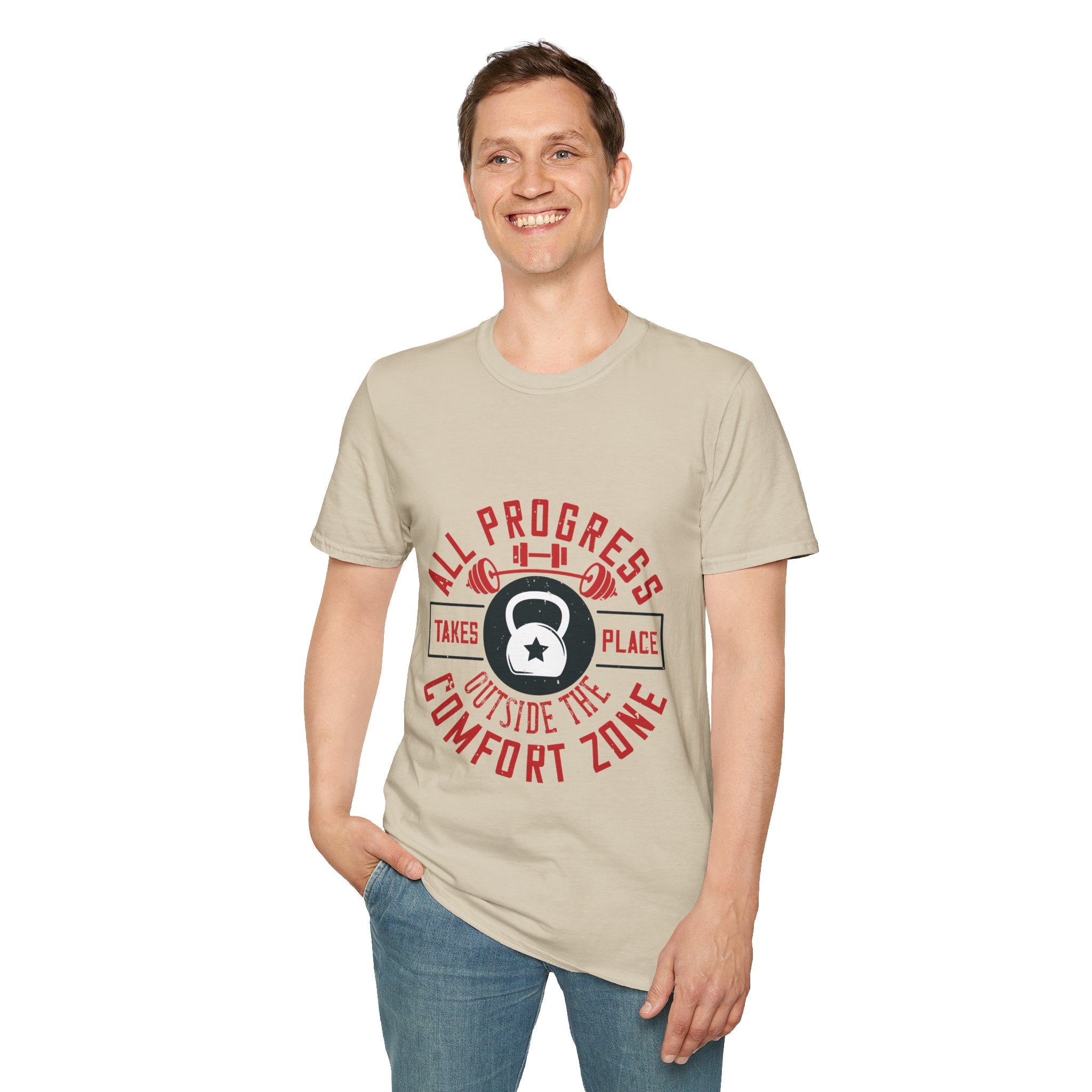 "All ProgressTakes Place Outside Of Comfort Zone" Unisex Soft style T-Shirt