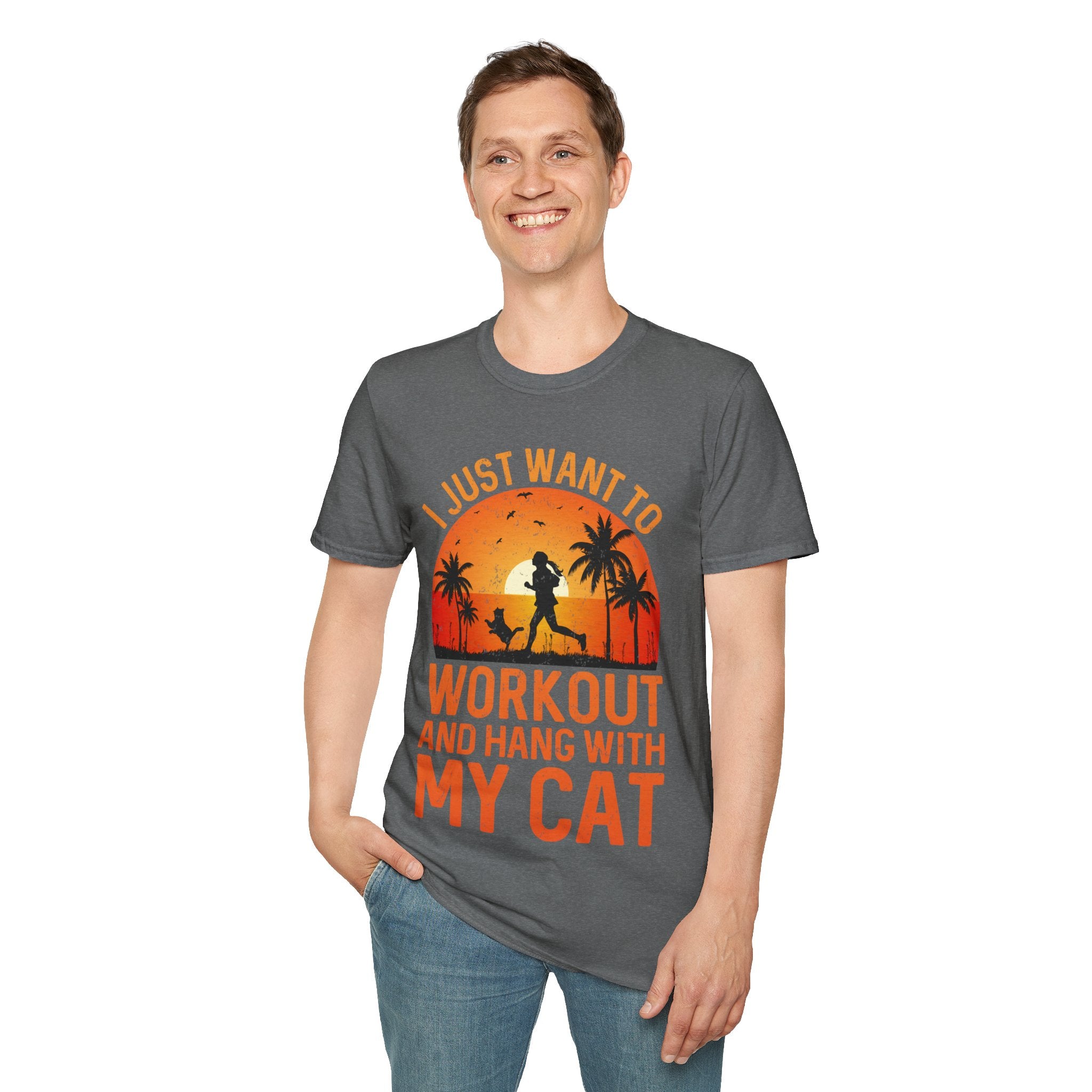 "I Just Want To Workout And Hang With My Cat"   Unisex Soft style T-Shirt