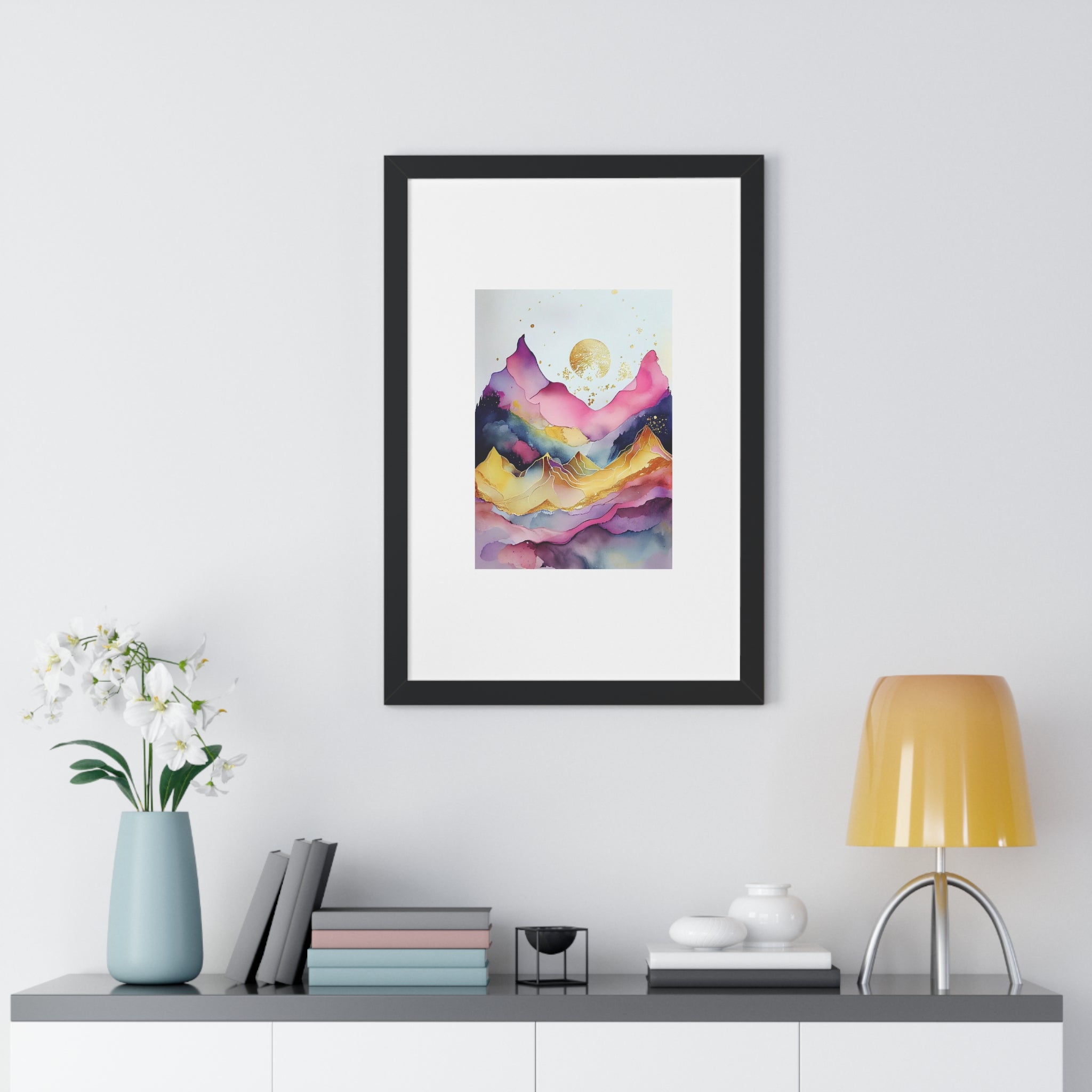 "ABSTRACT ALCOHOLIC INK MOUNTAIN" Framed Vertical Poster