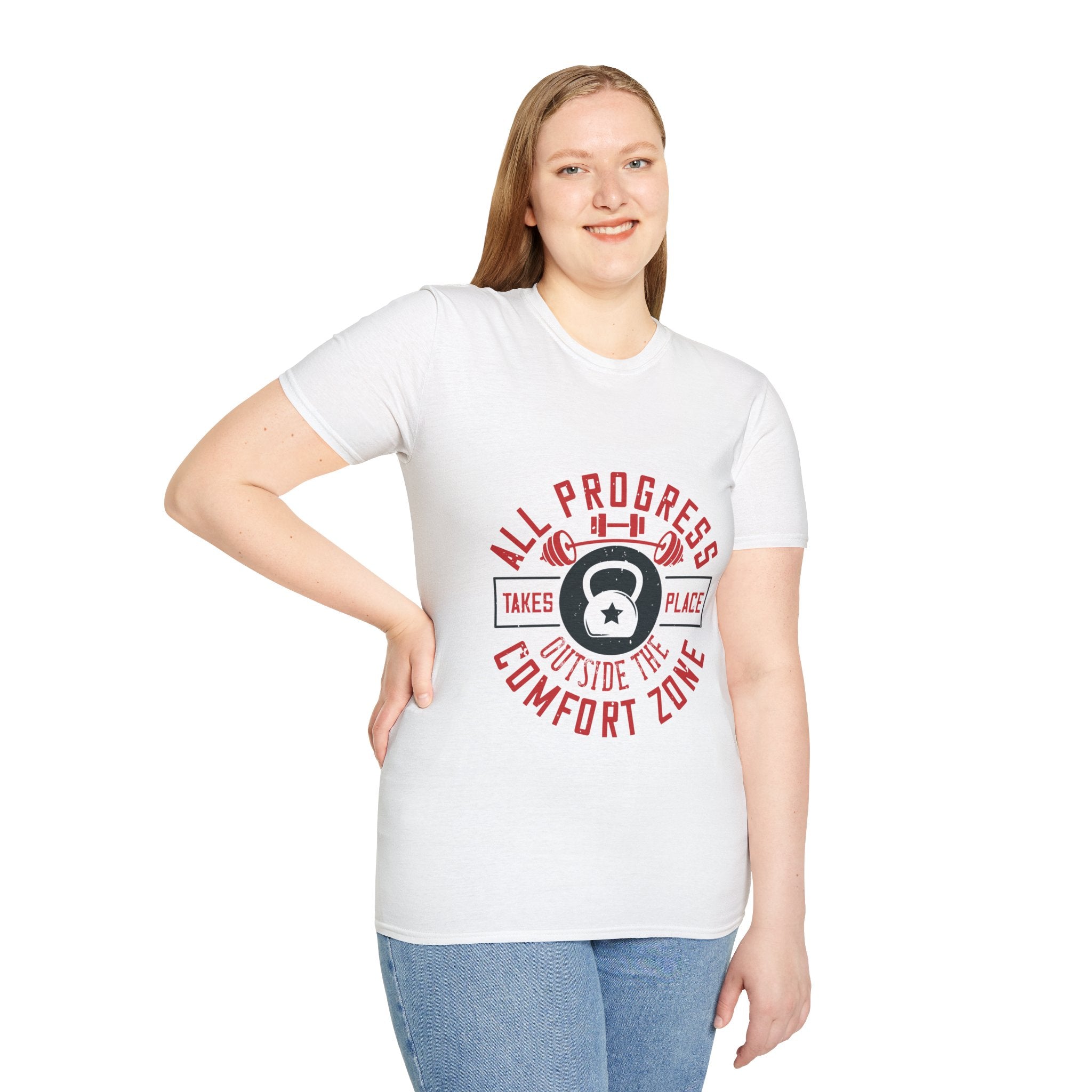 "All ProgressTakes Place Outside Of Comfort Zone" Unisex Soft style T-Shirt