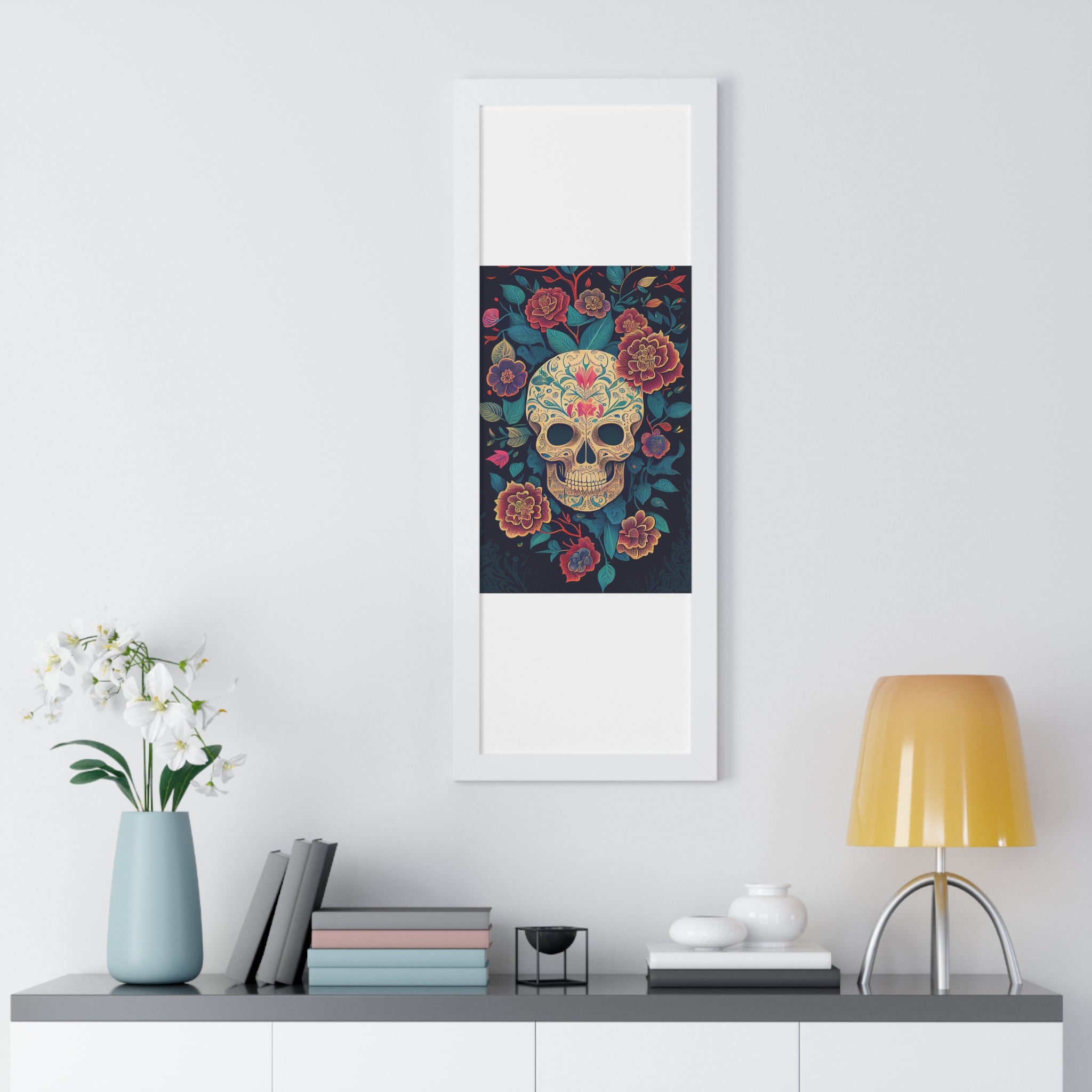 "BEIGE CHINOISERIE SUGAR SKULL" Framed Vertical Poster